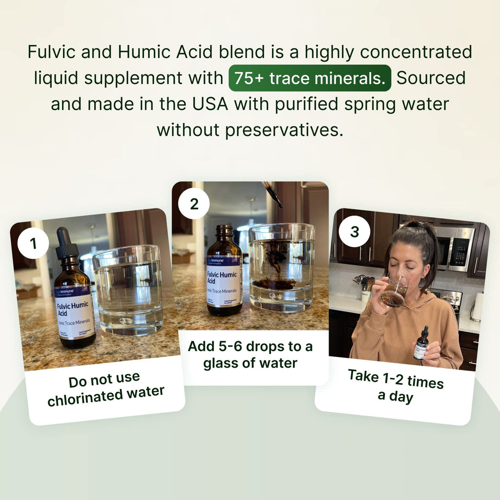 Fulvic Humic Acid 75 + Trace Minerals Liquid Supplement - Plant Derived in USA - Fulvic Acid Minerals Concentrate for Energy, Gut Health and Hydration