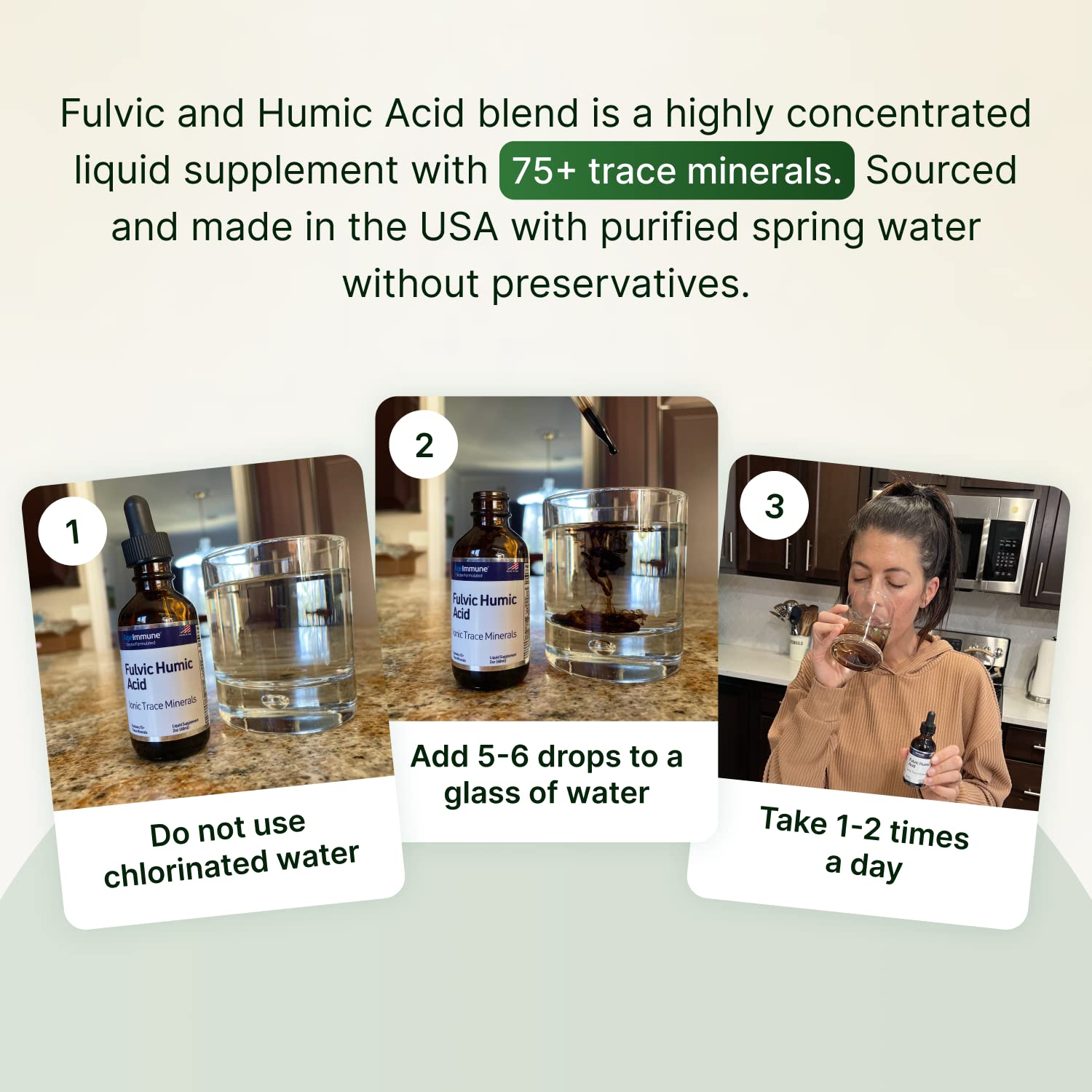 Fulvic Humic Acid 75 + Trace Minerals Liquid Supplement - Plant Derived in USA - Fulvic Acid Minerals Concentrate for Energy, Gut Health and Hydration