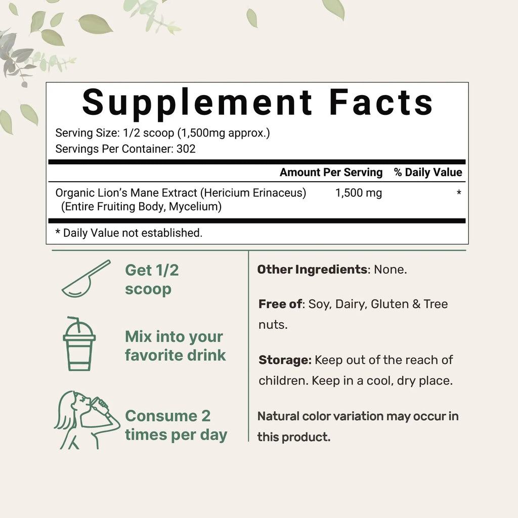 Micro Ingredients Organic Lions Mane Mushroom Supplement Powder 16 Ounce Micro Ingredients Au supplements
