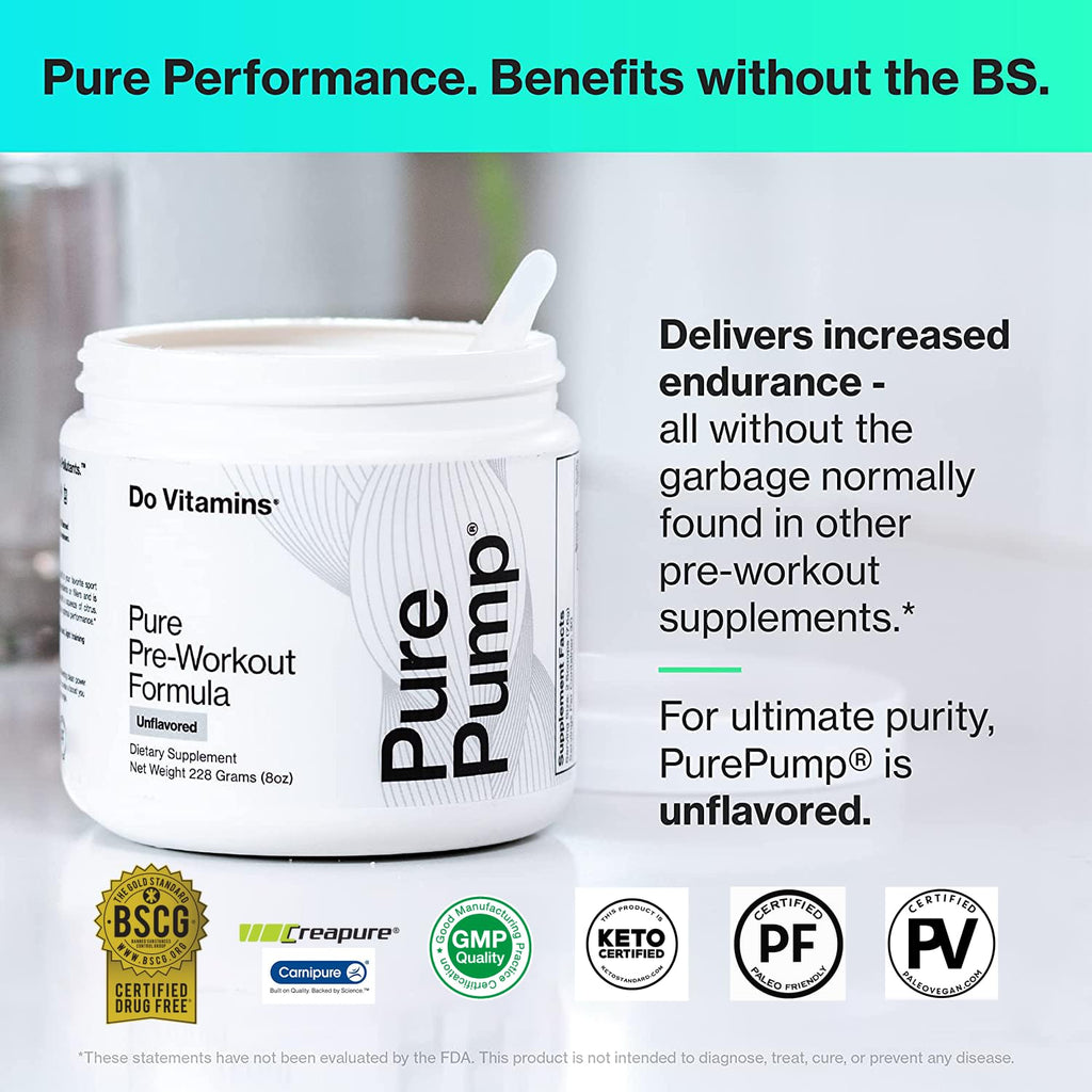 Do Vitamins PurePump Clean Pre Workout Powder for Men & Women - Preworkout with Creatine BCAA - Clean Energy Pre-Workout - All Actives. Zero fillers.