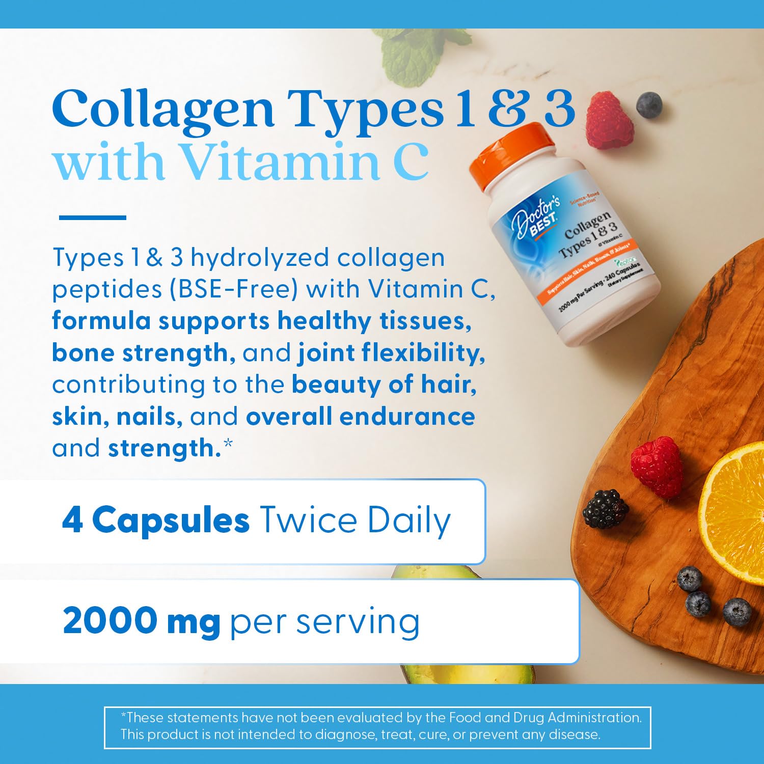 Doctor's Best Collagen Types 1 & 3 with Vitamin C, Non-GMO, Gluten Free, Soy Free, Supports Hair, Skin, Nails, Tendons & Bones, 500 mg, 240 Caps (DRB-00263) Doctor's BEST Au supplements