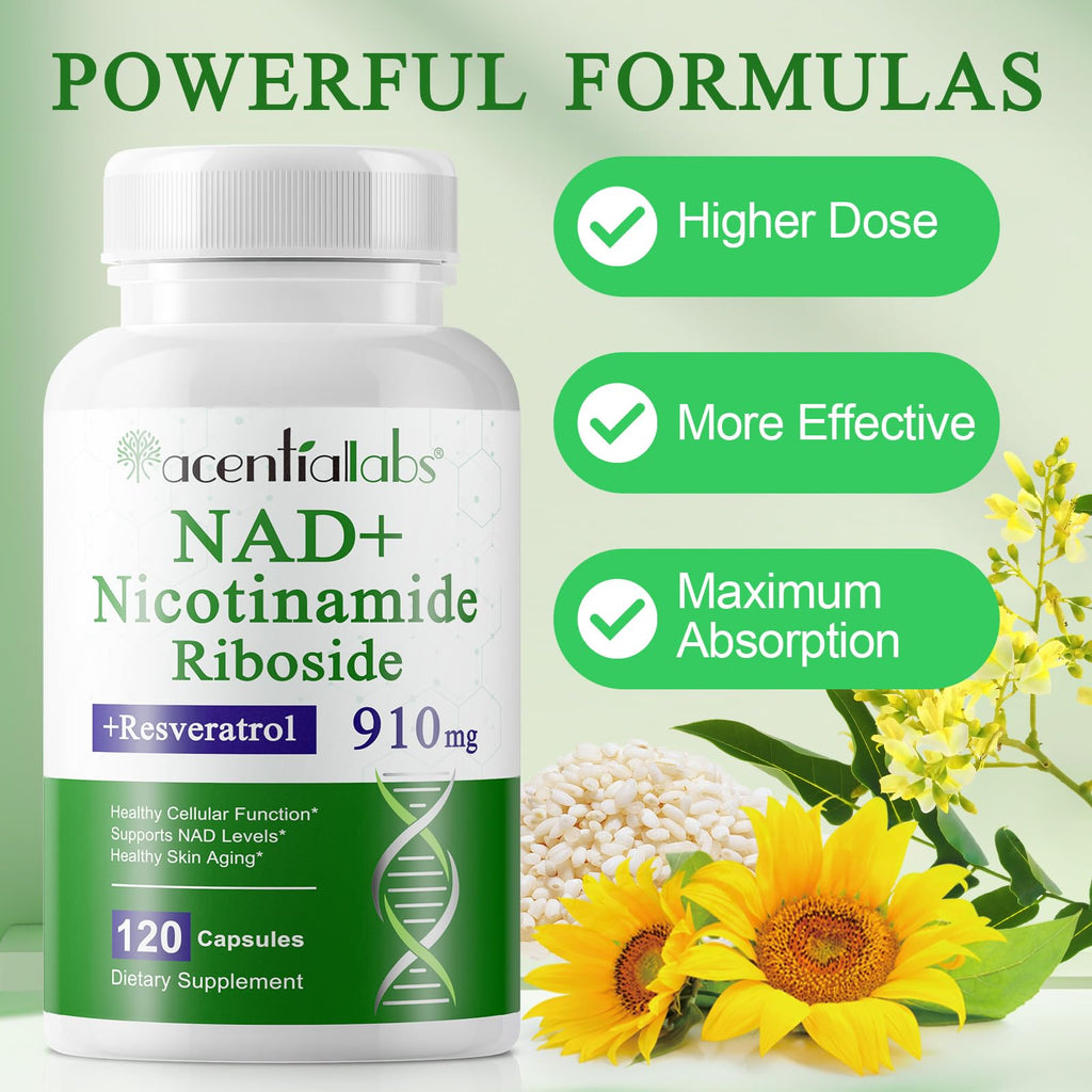 XINSZLIN NAD Supplement, NAD Nicotinamide Riboside Resveratrol 910mg, High Purity NAD Supplement for Healthy Cellular Function, Supports NAD Levels Healthy Skin Aging Dietary Supplement 120 Capsules XINSZLIN Au supplements