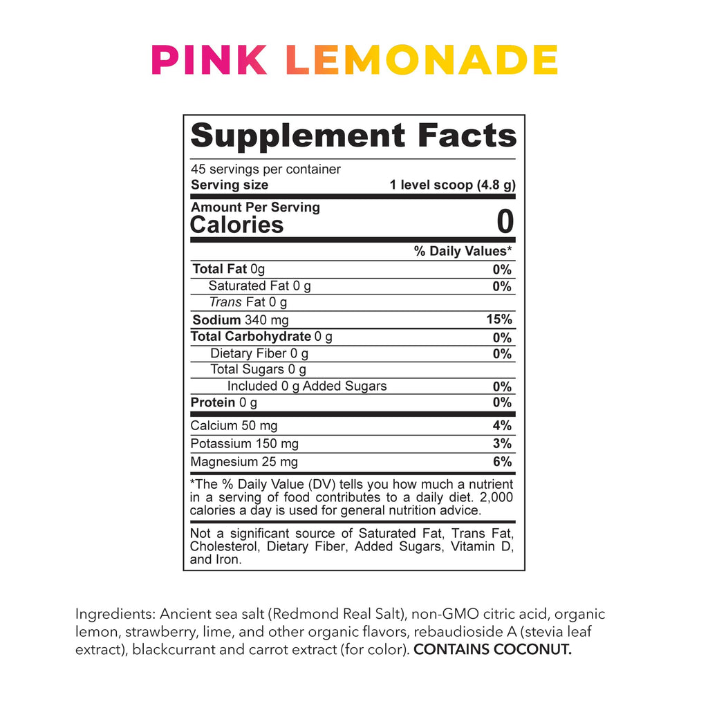 REDMOND Re-Lyte Kids Hydration Electrolyte Mix Powder, Pink Lemonade 7.62 oz