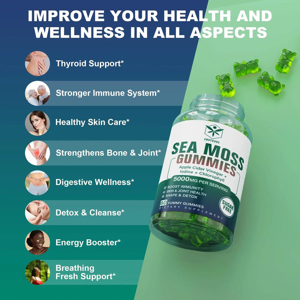 Sugar-Free Sea Moss Iodine Gummies 5000mg, Extra Strength Irish Moss Gel Supplement EnvyCure Au supplements