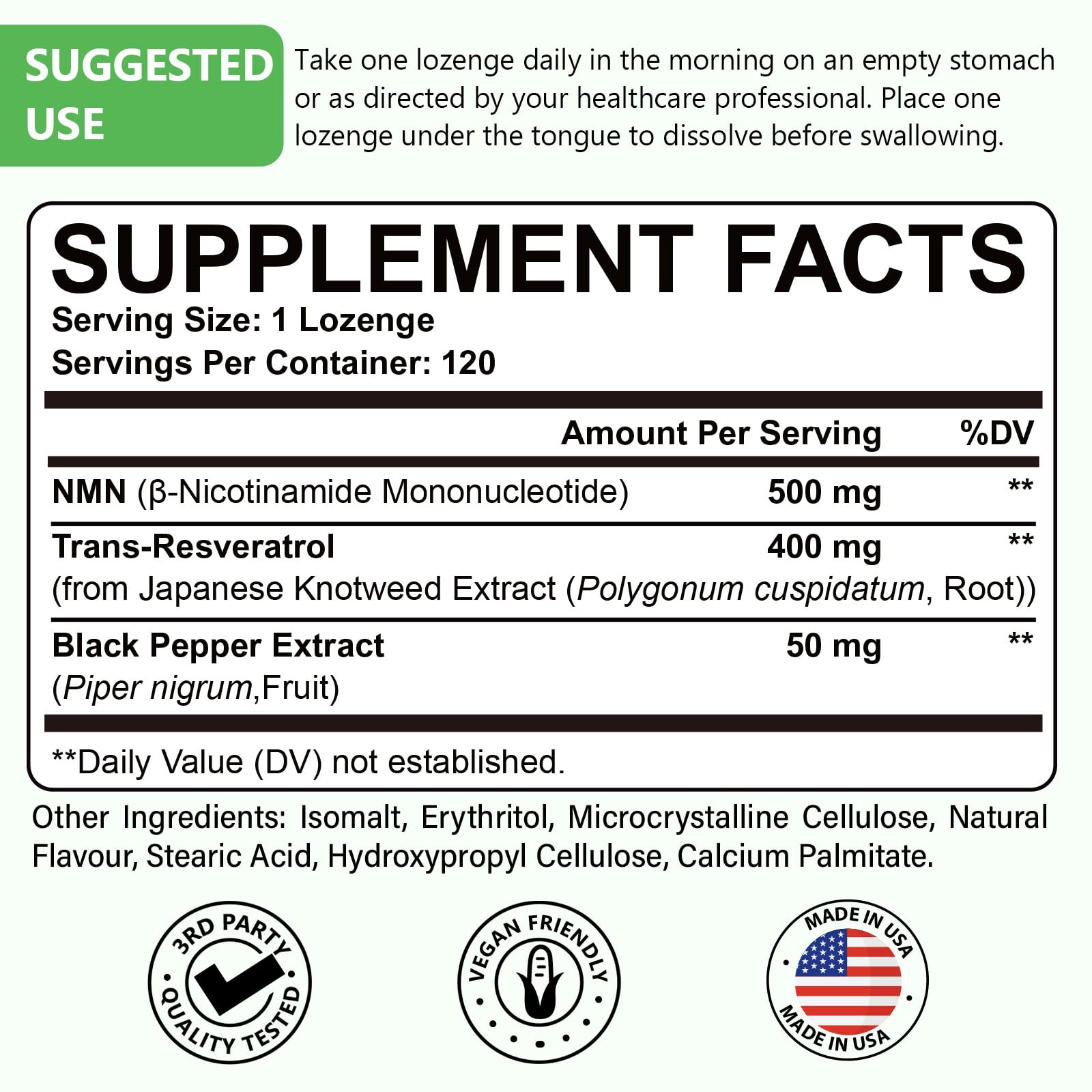 Sublingual NMN 500mg + Trans-Resveratrol 400mg, 3-in-1 Advanced Formula 99% Pure NMN Resveratrol Supplement for Boost* NAD, Cell, Immune, Energy & Muscle, Anti-Aging, 120 Lozenges, 120-Day Supply Ascuoli Au supplements