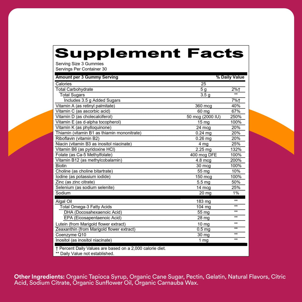 SmartyPants Multivitamin Gummy for Women 50 and Over, Omega 3 (DHA/EPA), Methylfolate, CoQ10, Vitamin D3, C, Vitamin B12, B6, A, K, Biotin