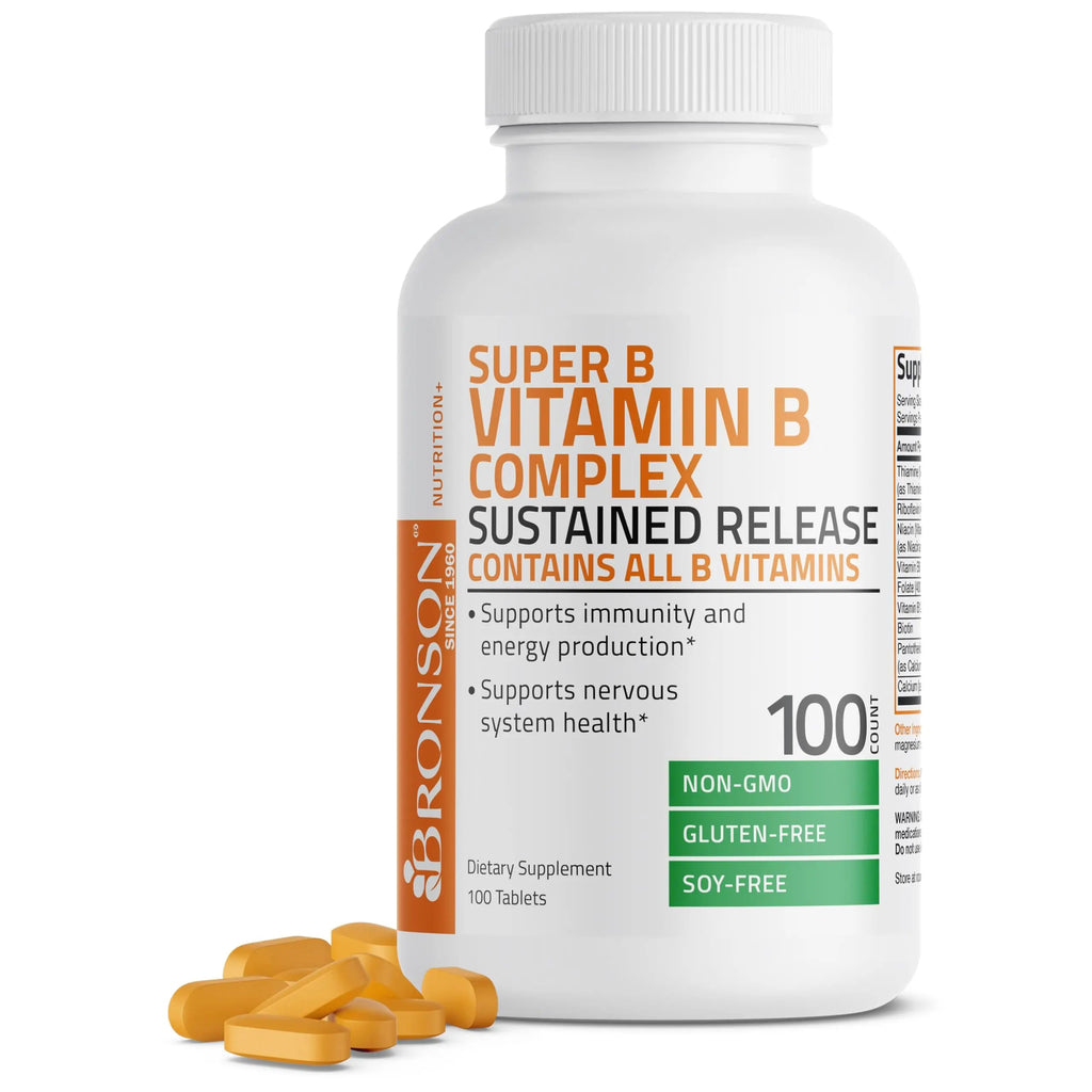Bronson Super B Vitamin B Complex Sustained Slow Release Vitamin B1, B2, B3, B6, B9 Bronson Au supplements