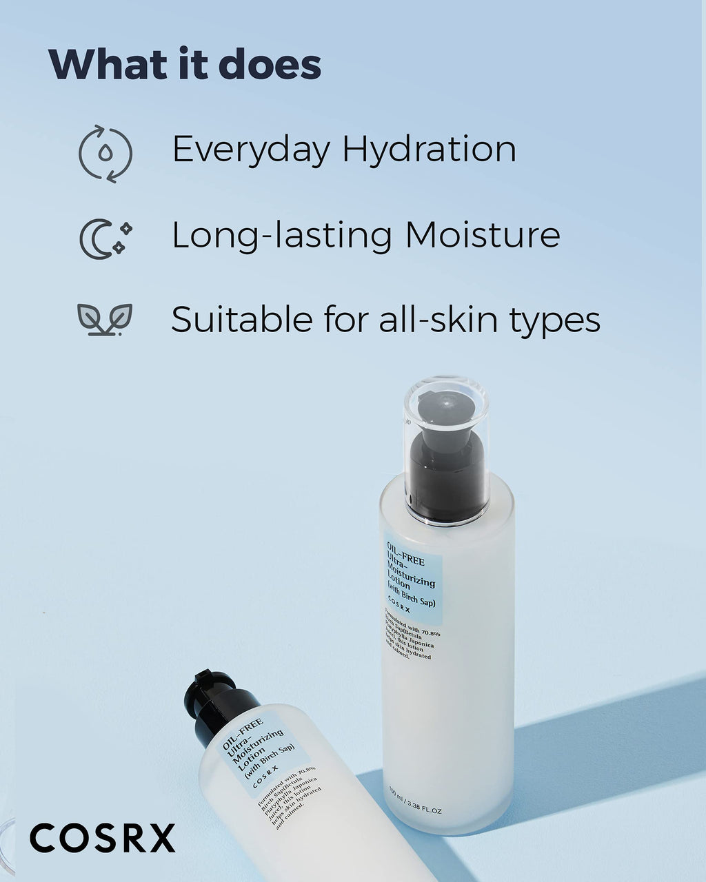 COSRX Oil Free Lotion with Birch Sap, Daily Acne Facial Moisturizer, Hydrating Moisturizer for All Skin Types, Korean Skin Care, 3.38 fl.oz / 100ml