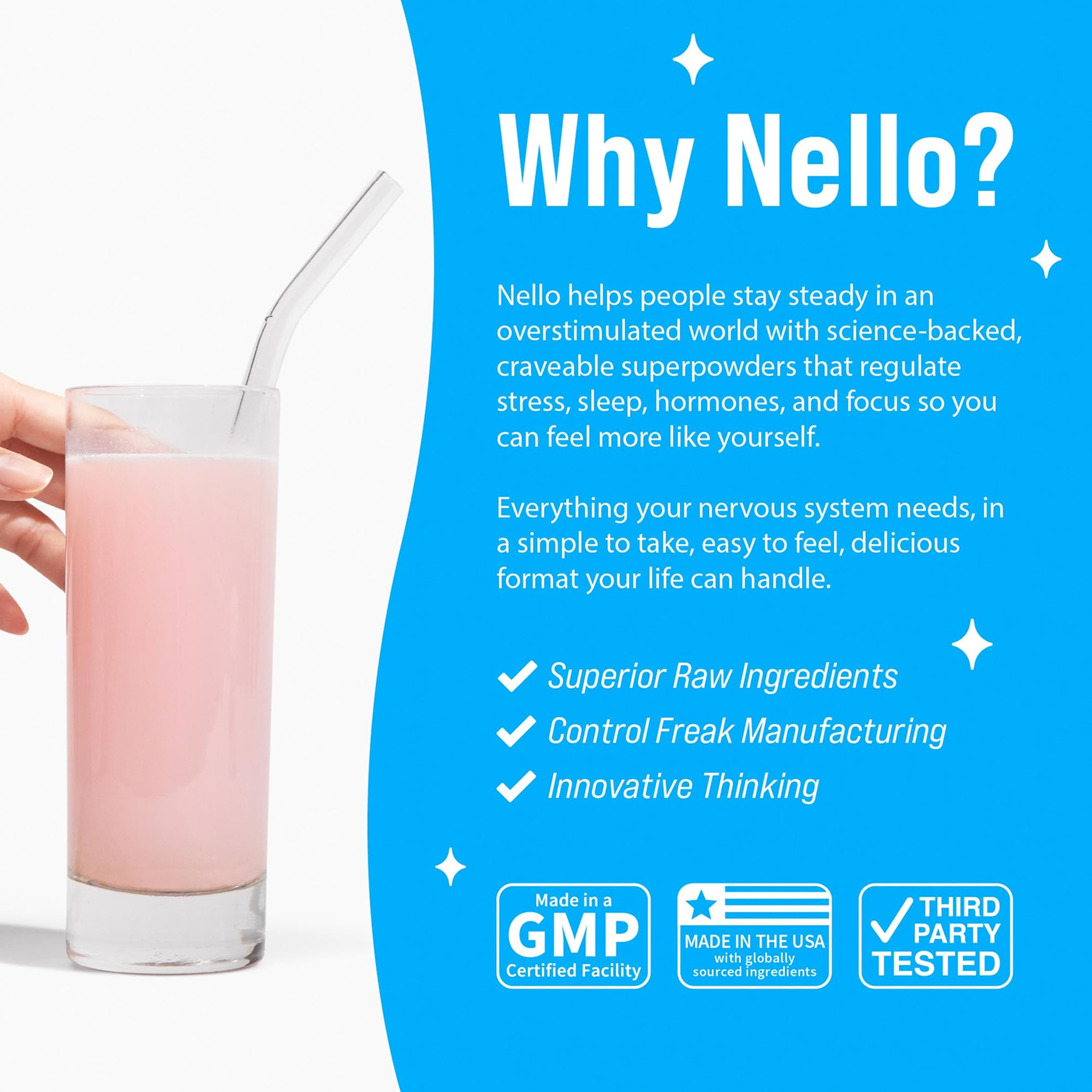 Nello Supercalm Powdered Drink Mix, Cortisol Reducer*, Sleep Aid Supplement, L Theanine, Ksm-66 Ashwagandha, Magnesium Glycinate, Vitamin D 3, No Sugar