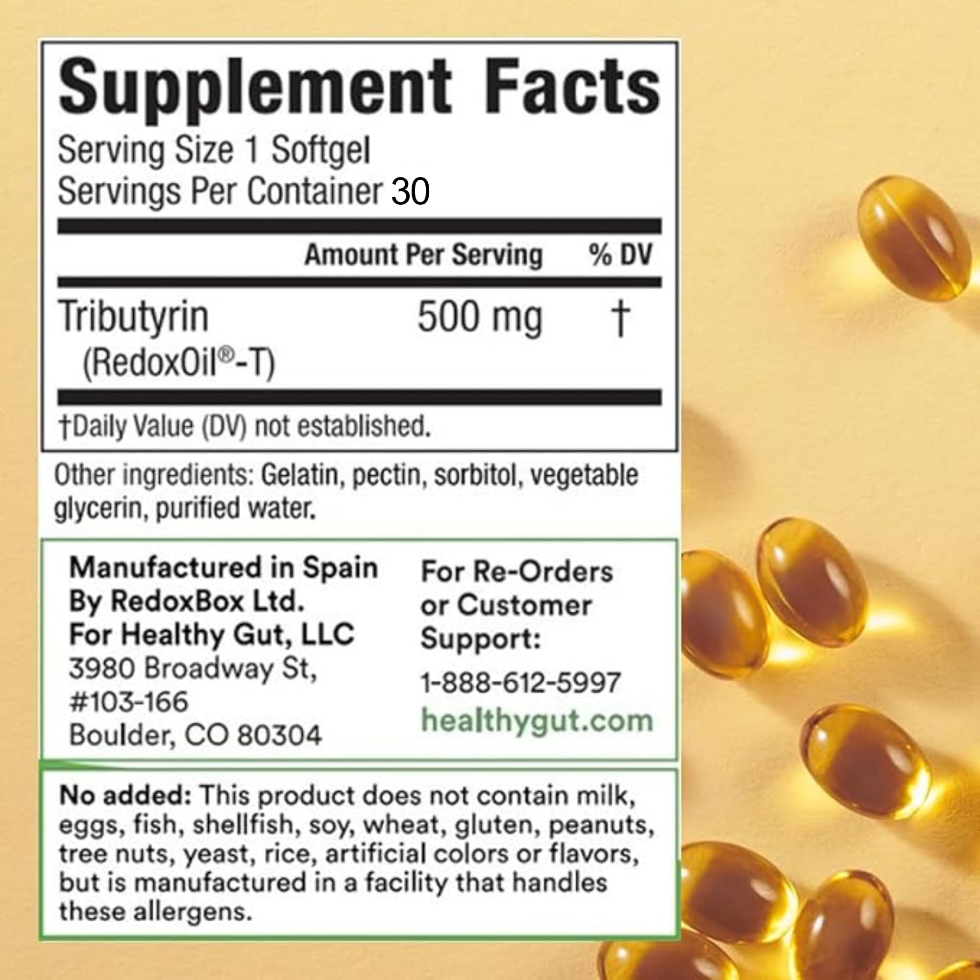Healthy Gut Tributyrin-X | Most Bioavailable Butyrate Postbiotic for Gut Health & Leaky Gut Support | 99% Pure w/Zero Odor | 30 Softgels Healthy Gut Au supplements