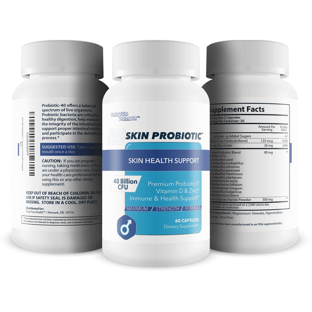 Pro Skin Probiotic - Skin Health Supporting Probiotic with Immune Support - Promote Healthy Skin Microbiome from Inside Out - Health Starts in the Gut - Support Reduced Breakouts, Redness, & Puffiness