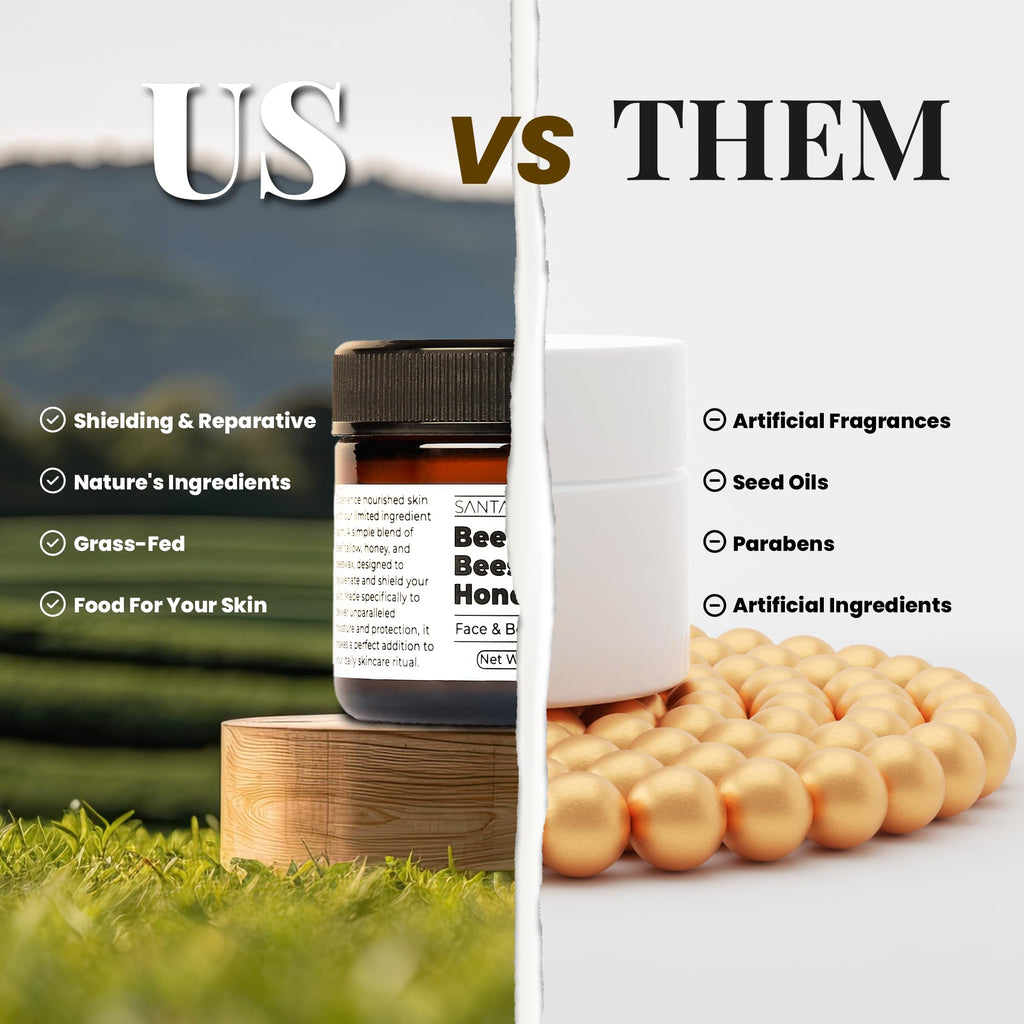 Santa Cruz Paleo, Beef Tallow, Beeswax & Honey Face Moisturizer, Organic, Unscented Grassfed Beef Tallow Skin Care, Sunscreen Free