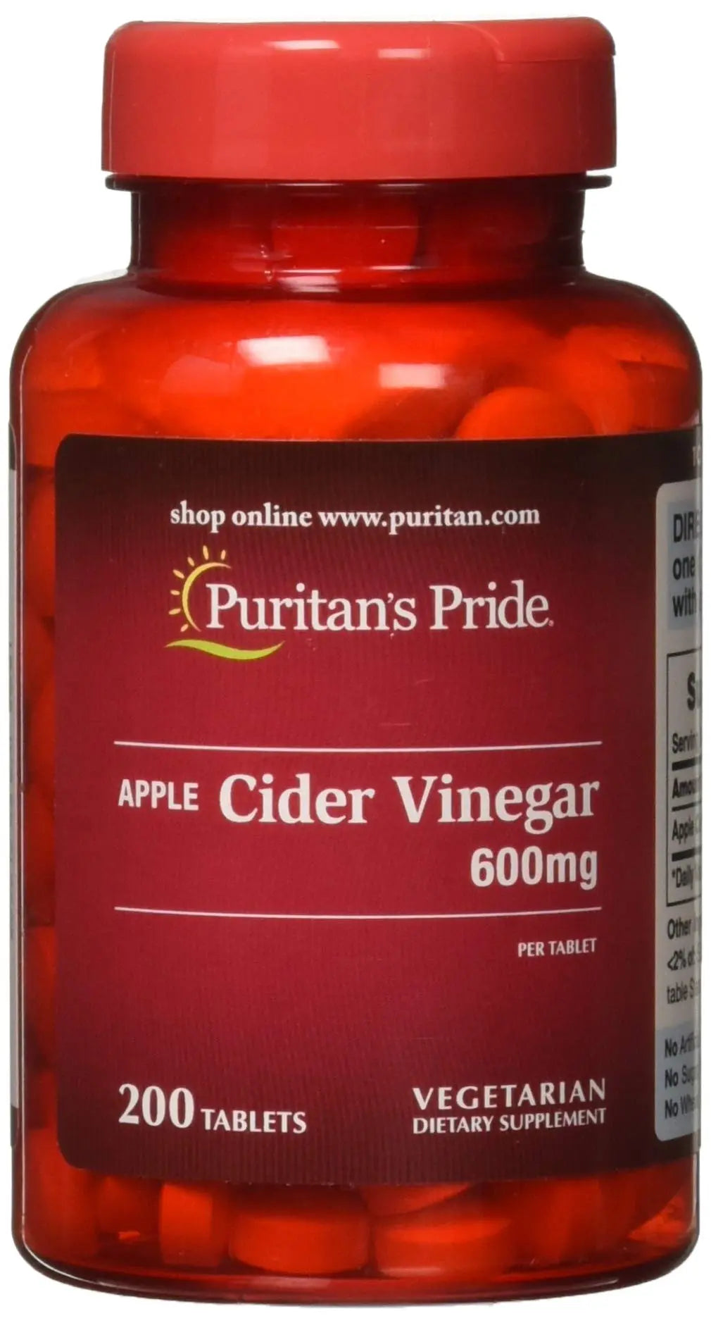 Puritan's Pride Apple Cider Vinegar 600 mg Tablets, 200 Count (Packing May Vary) Puritan's Pride Au supplements
