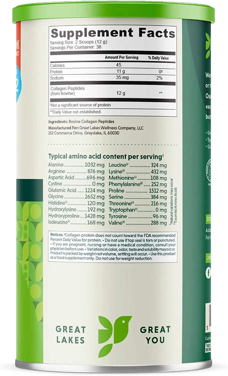 Great Lakes Gelatin Collagen Hydrolysate 454g (UK/EU Compliant can) (3) Great Lakes Gelatin Au supplements
