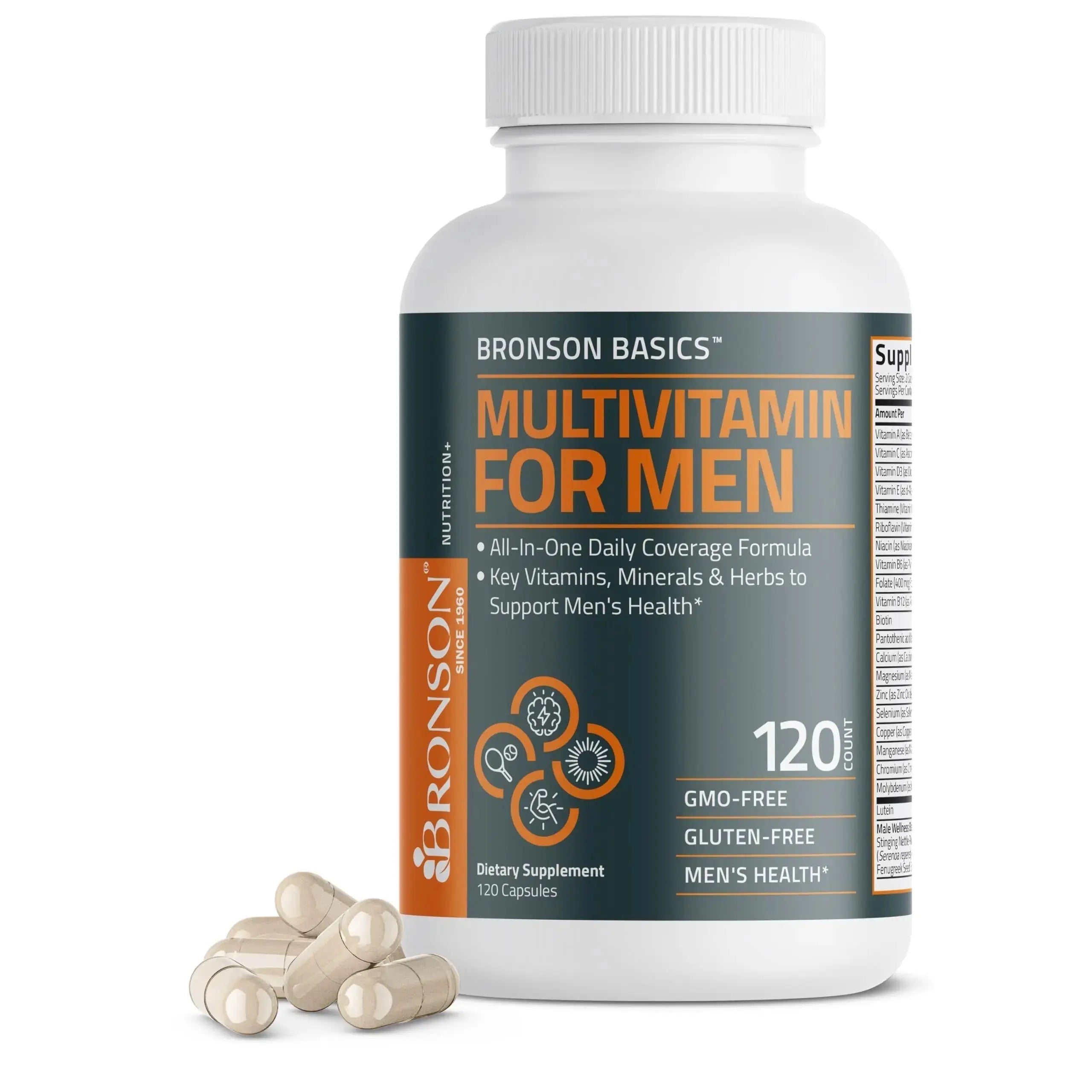 Bronson Multivitamin for Men All-in-One Daily Coverage Formula Key Vitamins, Minerals & Herbs to Support Men's Health, 120 Capsules Bronson Au supplements