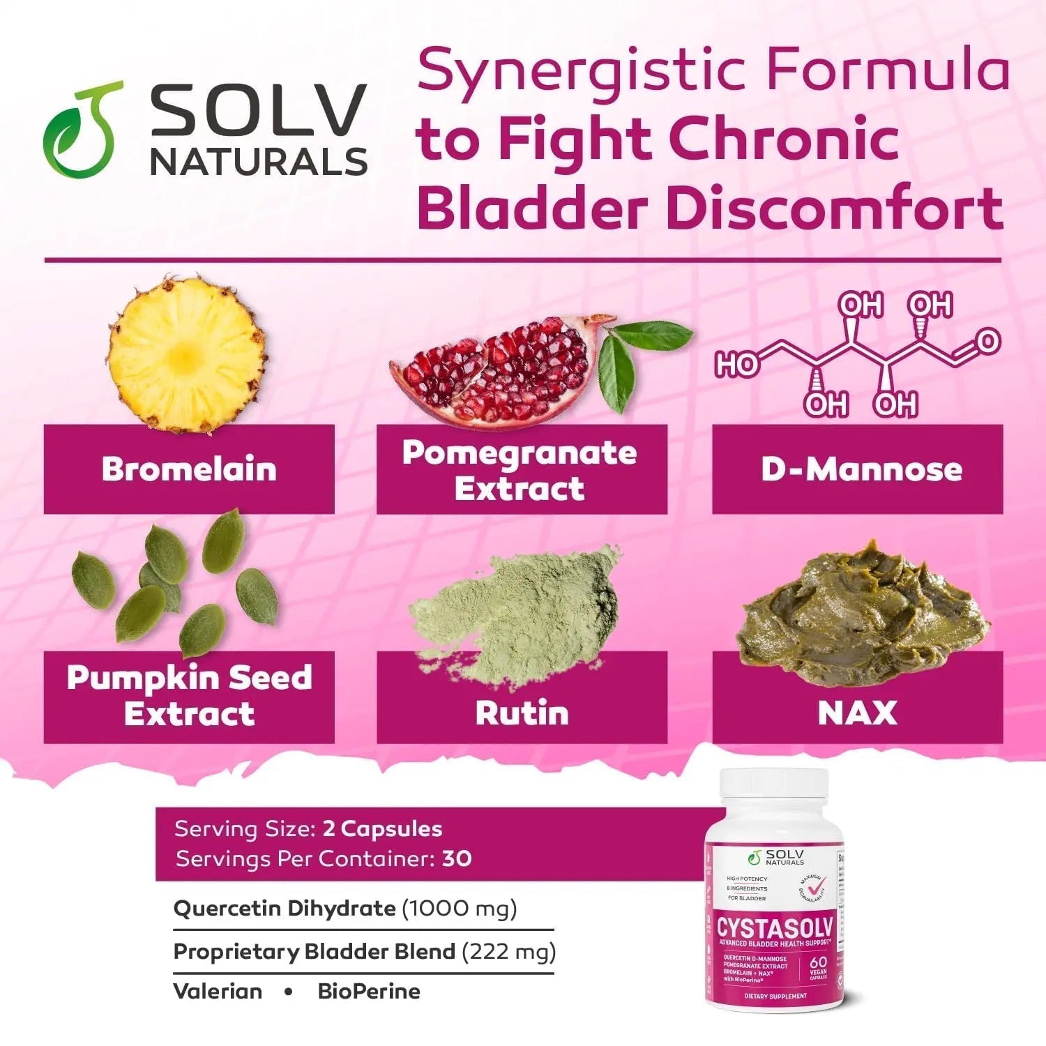 SOLV NATURALS CYSTASOLV Bladder & Pelvic Discomfort Formula - Enjoy Less Urgency & Flares* with Daily IC/BPS UTI Support – Premium Bladder & Urinary Support for Women & Men - 60 Vegan Capsules SOLV NATURALS Au supplements