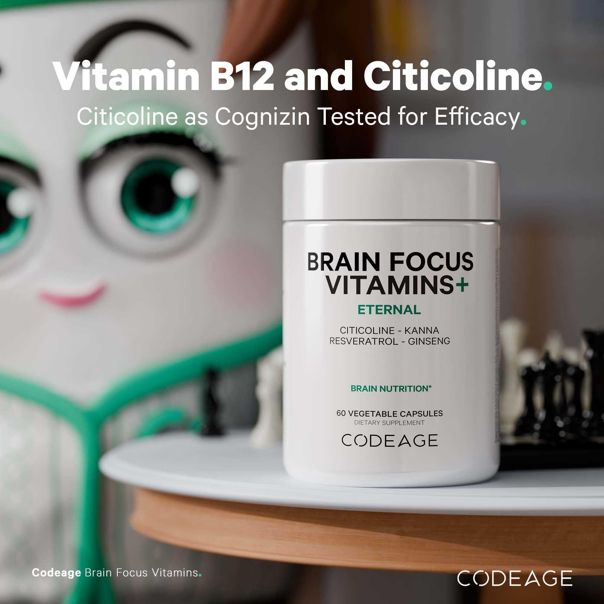 Codeage Brain Focus Vitamins+ Nootropic Supplement with Citicoline as Cognizin, Panax Ginseng, Resveratrol, Gotu Kola, Vitamin B12 Methylcobalamin - Liposomal Delivery - Non-GMO - 60 Capsules Codeage Au supplements