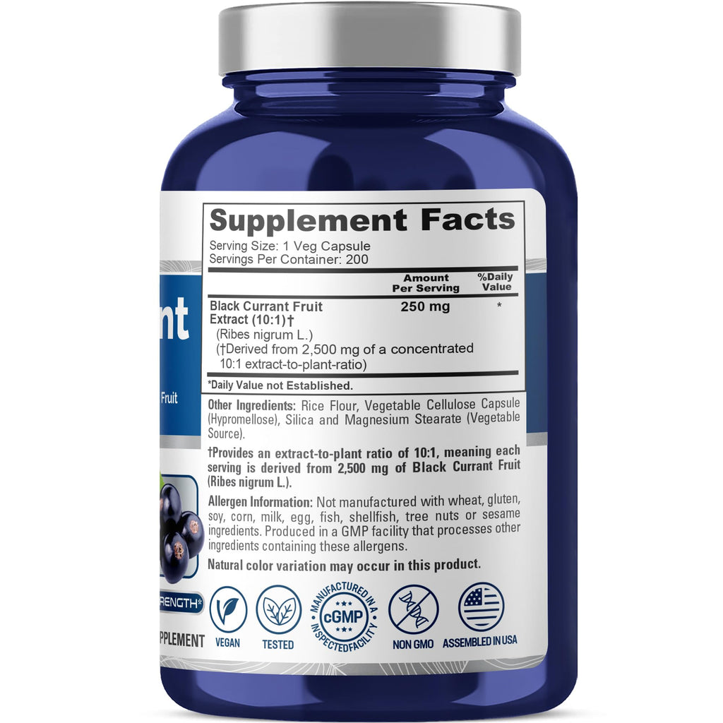 NusaPure Black Currant 10:1 Extract, 250 mg Equivalent to 2,500mg, per Veg Caps 200 Vegan, Non-GMO NusaPure Au supplements