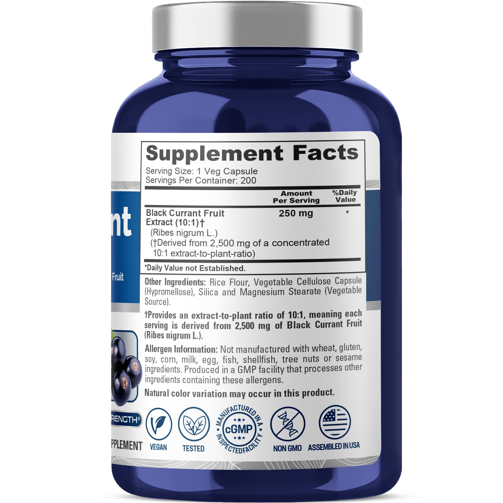NusaPure Black Currant 10:1 Extract, 250 mg Equivalent to 2,500mg, per Veg Caps 200 Vegan, Non-GMO NusaPure Au supplements