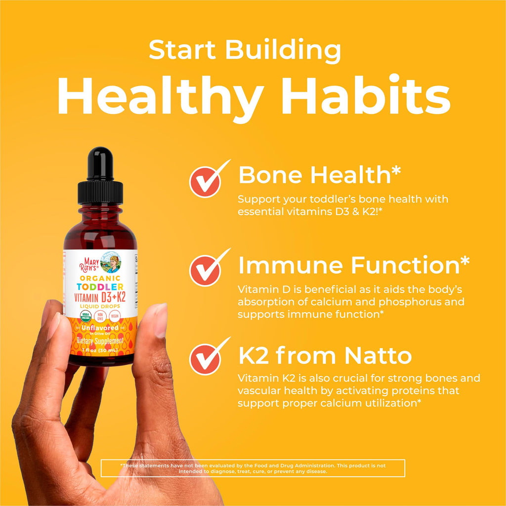MARYRUTH'S Organics Vitamin D3 | Vitamin K2 | Vitamin D3 K2 Drops | K2 D3 Vitamin Liquid Supplement for Toddlers | Kids Supplement for Calcium Absorption