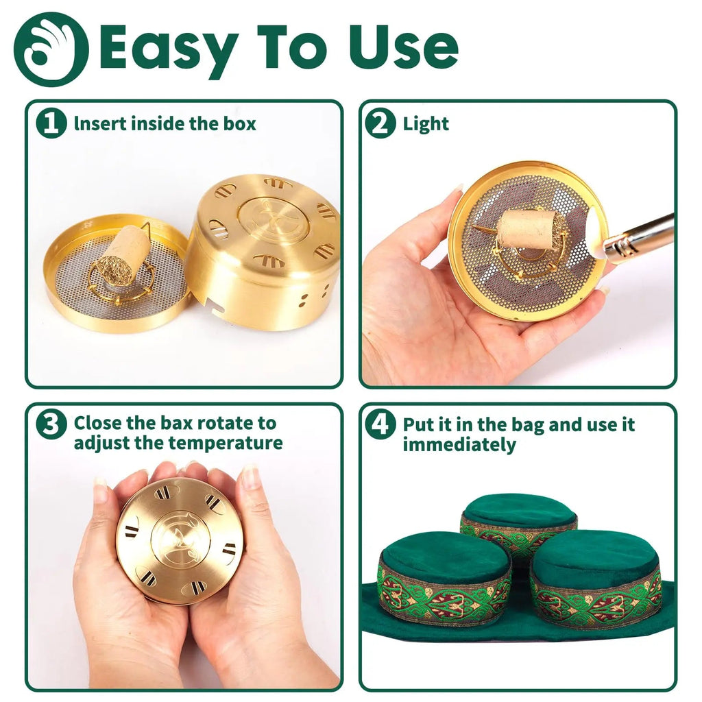 Smokeless Copper Moxa Box, Set of 3 Purifier Copper Tank Moxibustion Treatment Tool Portable Barelove Au supplements