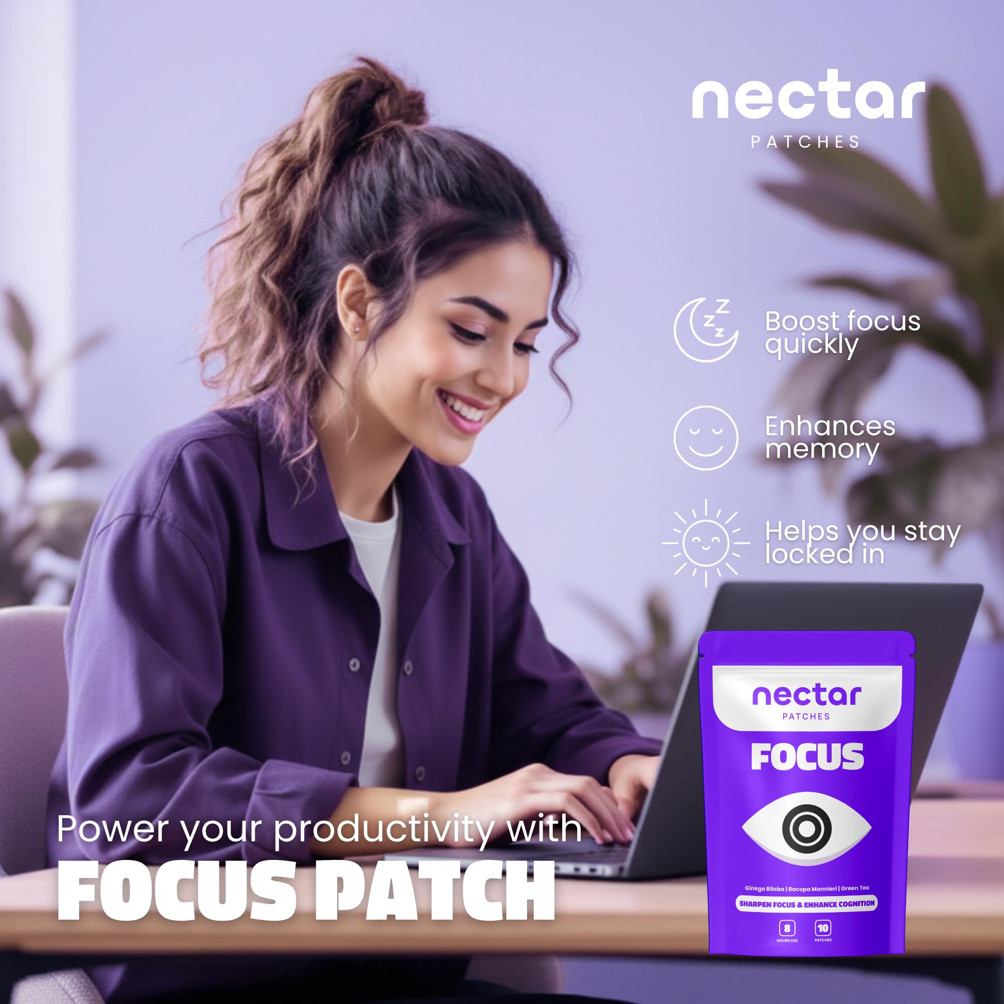 Nectar Focus Patches | Natural Cognitive Support with Ginkgo Biloba, Bacopa & Magnesium for Memory – Mental Clarity Neuro Patches for Work, Study – Clean Plant-Based Nootropic Alternative | 30 Count Nectar Patches Au supplements