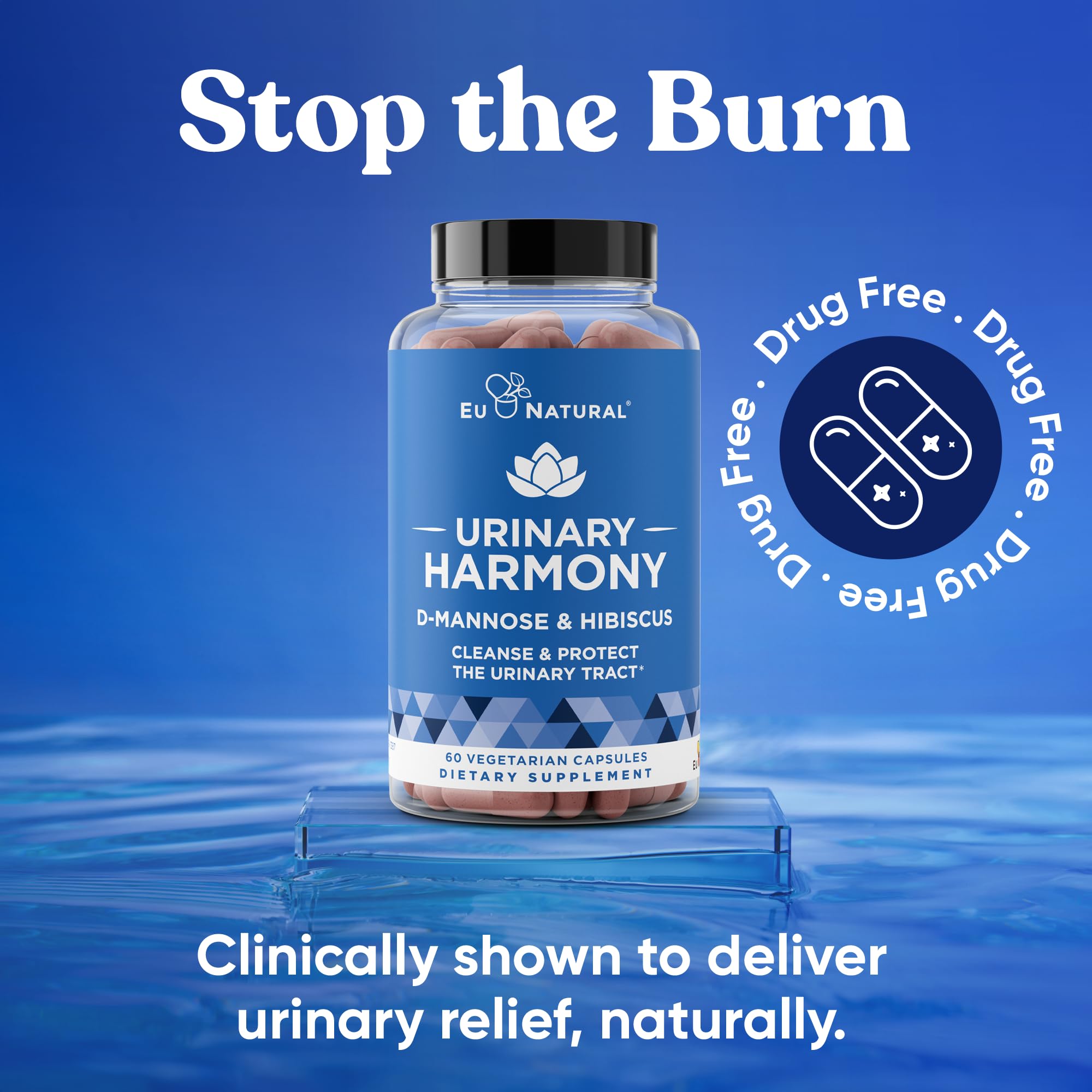 Eu Natural Urinary Harmony D-Mannose Supplement - Urinary Tract Health for Women - Fast-Acting Urinary Cleanse & Flush with Clinical-Strength D-Mannose & Hibiscus - 60 Capsules Eu Natural Au supplements