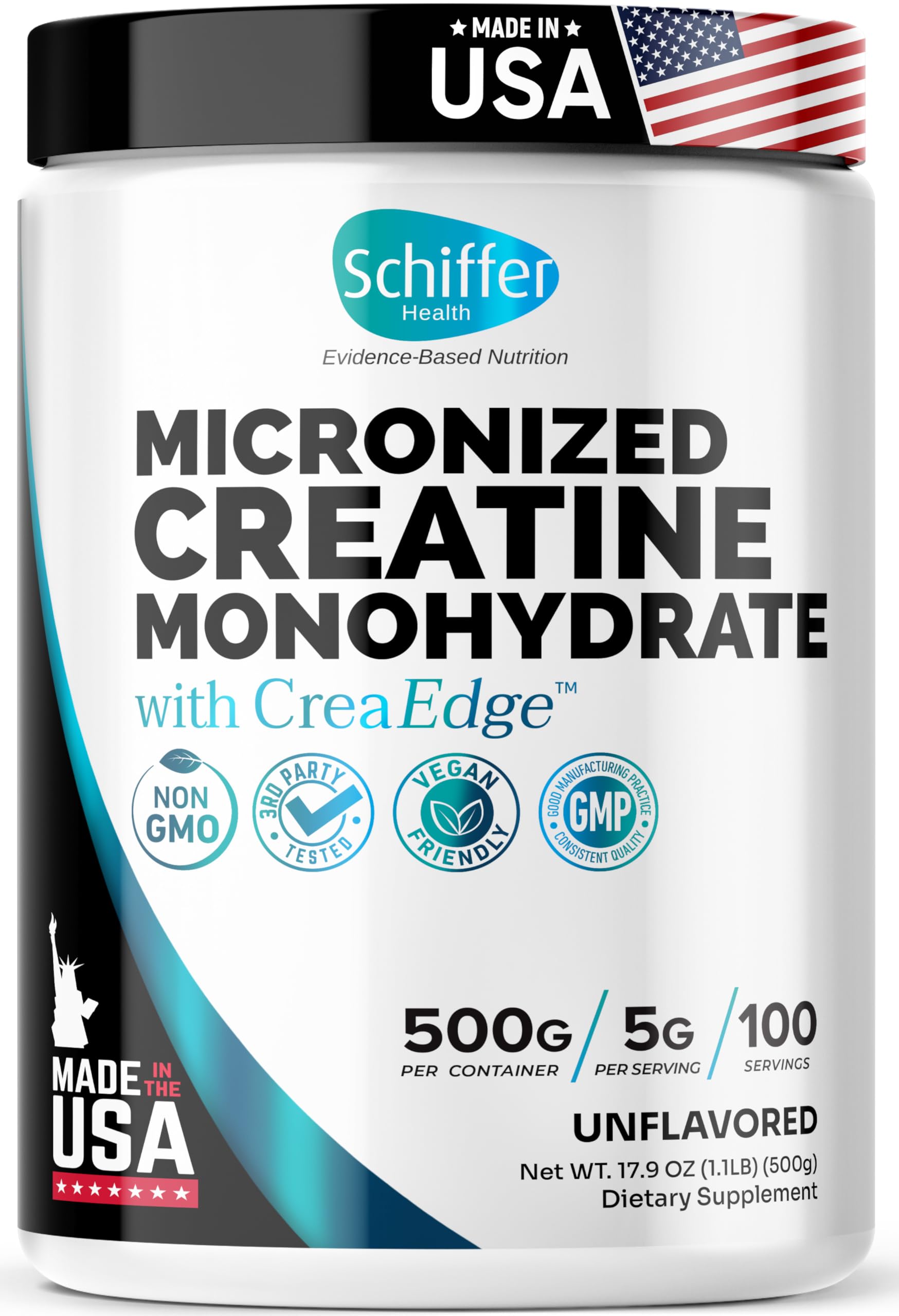 Creatine Monohydrate Powder 500g – Supports Muscle Growth, Strength & Cognitive Function*, 5g per Serv - 100 Servings, Pure Micronized Creatine for Enhanced Performance, Unflavored, 17.9 oz SCHIFFER HEALTH Au supplements