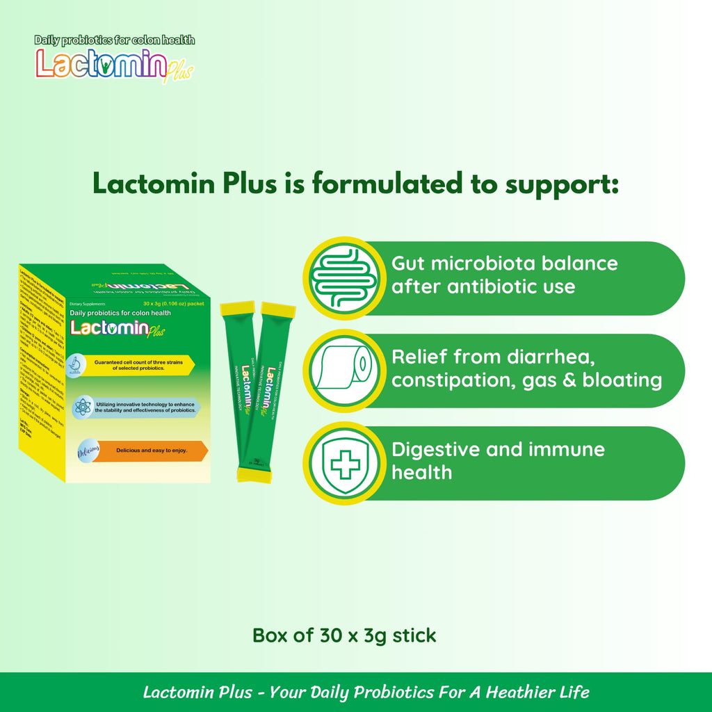 Probiotics - LactominPlus-3 Probiotics Strains - Powder - Sweet Yogurt Flavor - 30 Sticks x 3g (1month), 1.5 Billion CFU, with Prebiotics(FOS), Constipation & Bloating Relief, Microencapsulated Lactomin Au supplements