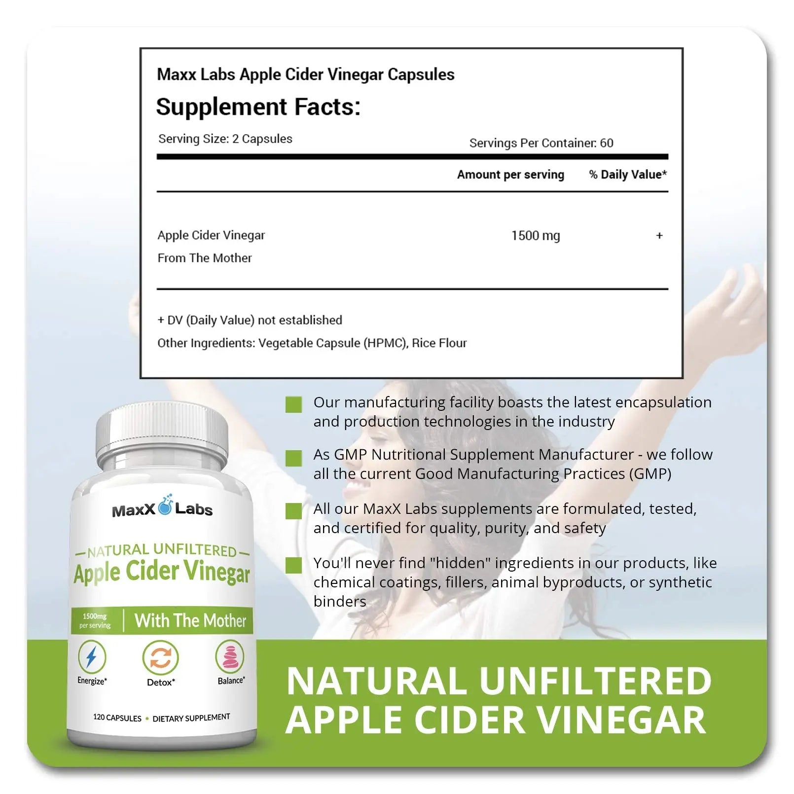 Apple Cider Vinegar Capsules with The Mother - Healthy Keto Diet Supplements MaxX Labs Au supplements
