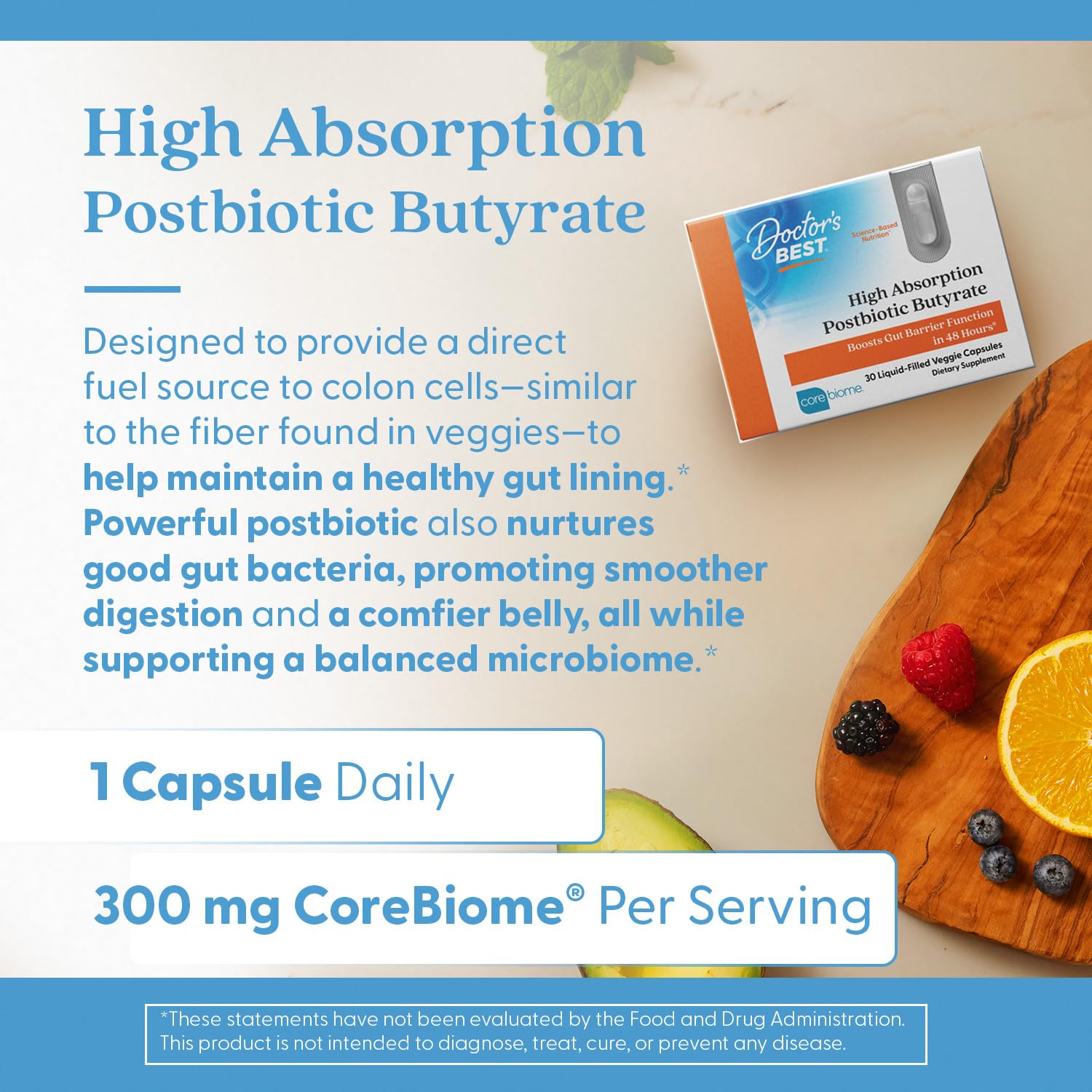 Doctor's BEST High Absorption Postbiotic Butyrate Featuring Corebiome, Gut & Immune Health, Non-GMO, Gluten Free, Soy Free, Vegan, 30 Liquid Veggie Caps Doctor's BEST Au supplements