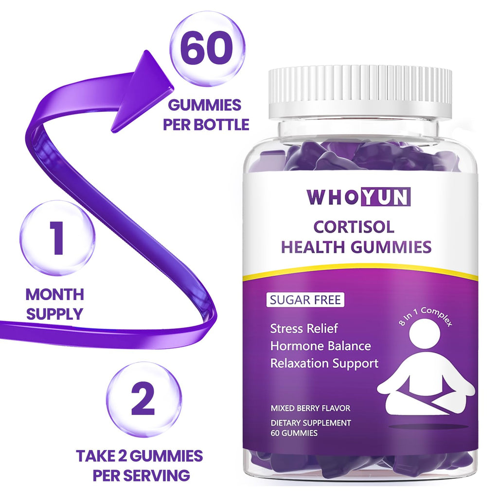 Whoyun Cortisol Supplement Gummies for Women, Lower Cortisol with Phosphatidylserine Ashwagandha Magnesium, Stress Relief, Vegan Sugar Free, 60 Count Whoyun Au supplements