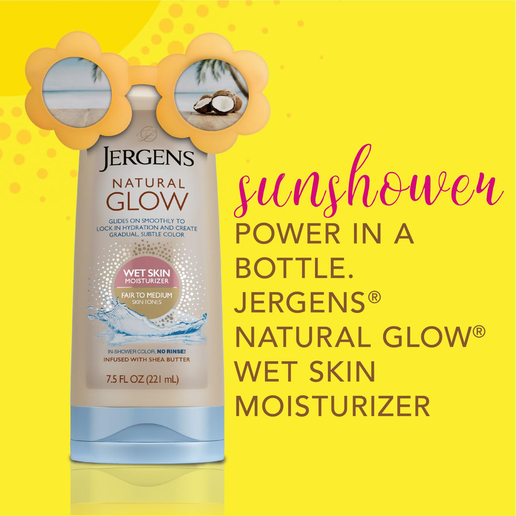 Jergens Natural Glow In Shower Lotion, Self Tanner for Medium to Deep Skin Tone, Sunless Tanning Wet Skin Lotion for Gradual