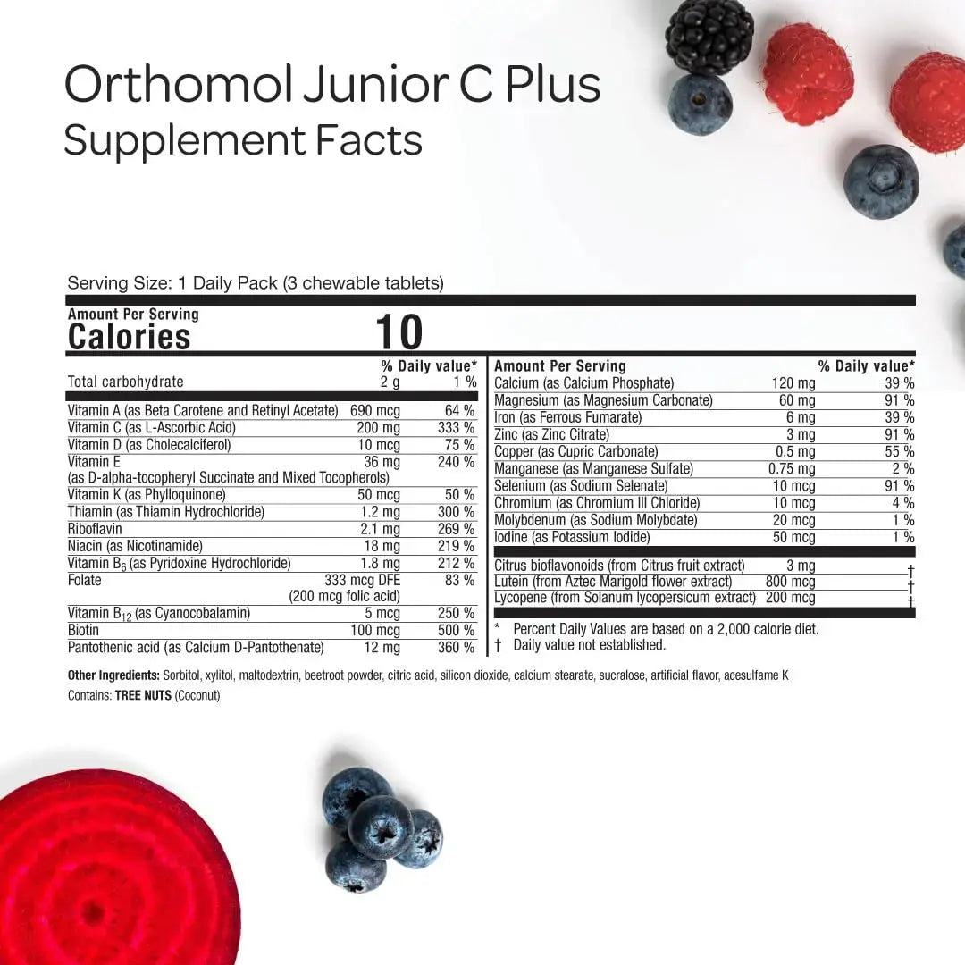 Orthomol Immun Junior C Plus, Kid's Multivitamin, Wildberry Flavor, 30-Day Supply Orthomol Au supplements