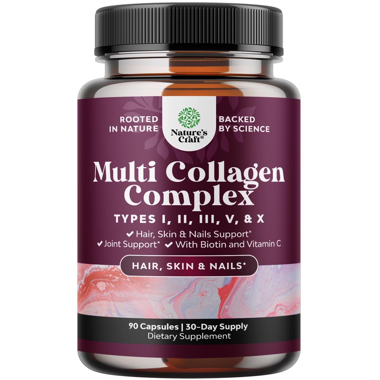 Advanced Multi Collagen Complex - Ageless Multi Collagen Peptides Supplements with Type 1 2 3 5 & X & Biotin for Hair, Skin and Nails Vitamins - Biotin Supplements for Women & Men - 90 Count Natures Craft Au supplements