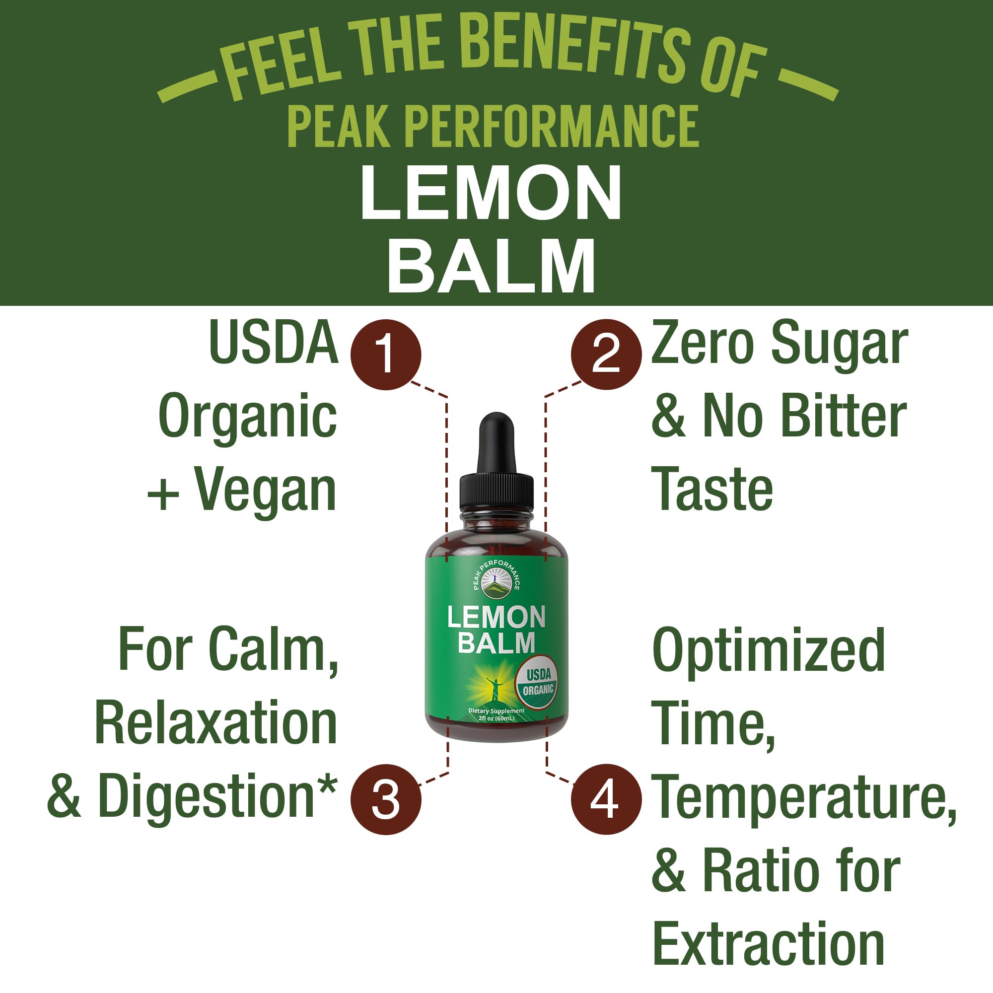 USDA Organic Lemon Balm Tincture. Liquid Organic Lemon Balm Oil Drops Supplement for Relaxation, Calm, Digestion. Vegan Leaf Extract. Zero Sugar, Gluten Free Supplements for Women and Men Peak Performance Au supplements