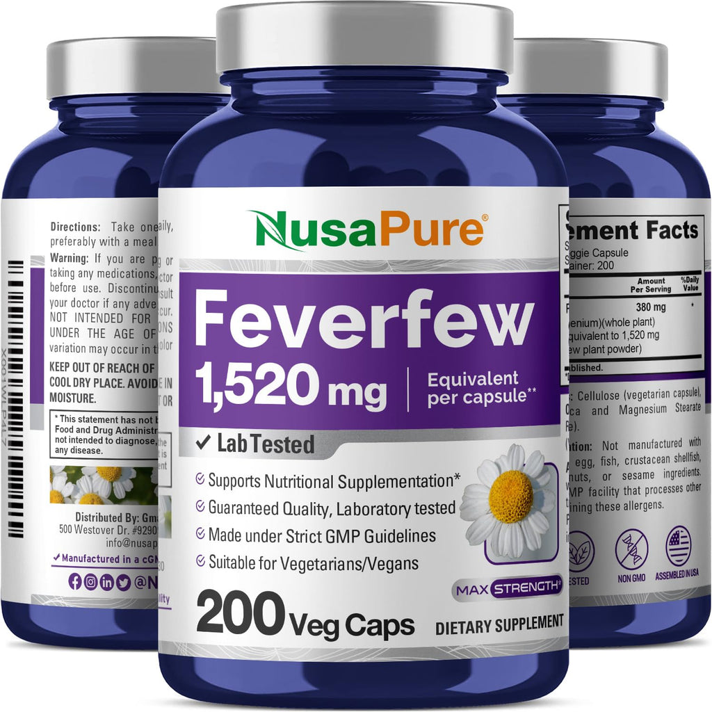 NusaPure Feverfew Extract 4:1 - Suitable for Vegetarian/Vegan, Non - GMO - 1520mg 200 Capsules NusaPure Au supplements