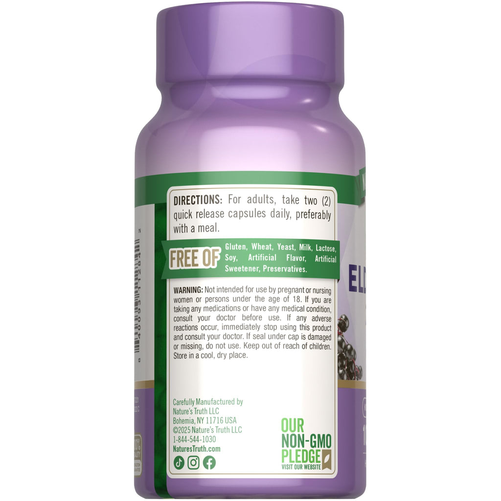 Nature's Truth Black Elderberry Capsules | 100 Count | Super Concentrated Sambucus Extract | Non-GMO and Gluten Free Supplement