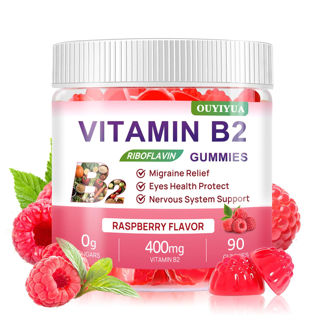 Vitamin B2 Gummies Riboflavin 400mg Supplement with Magnesium for Kids & Adults B2 Gummies for Migraine Relief, Headache Relief & Nervous System Support