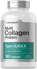 Horbäach Multi Collagen Protein 2000 mg | 180 Capsules | Hydrolyzed Collagen Type I, II, III, V, X | Keto & Paleo Friendly, Non-GMO, Gluten Free Supplement
