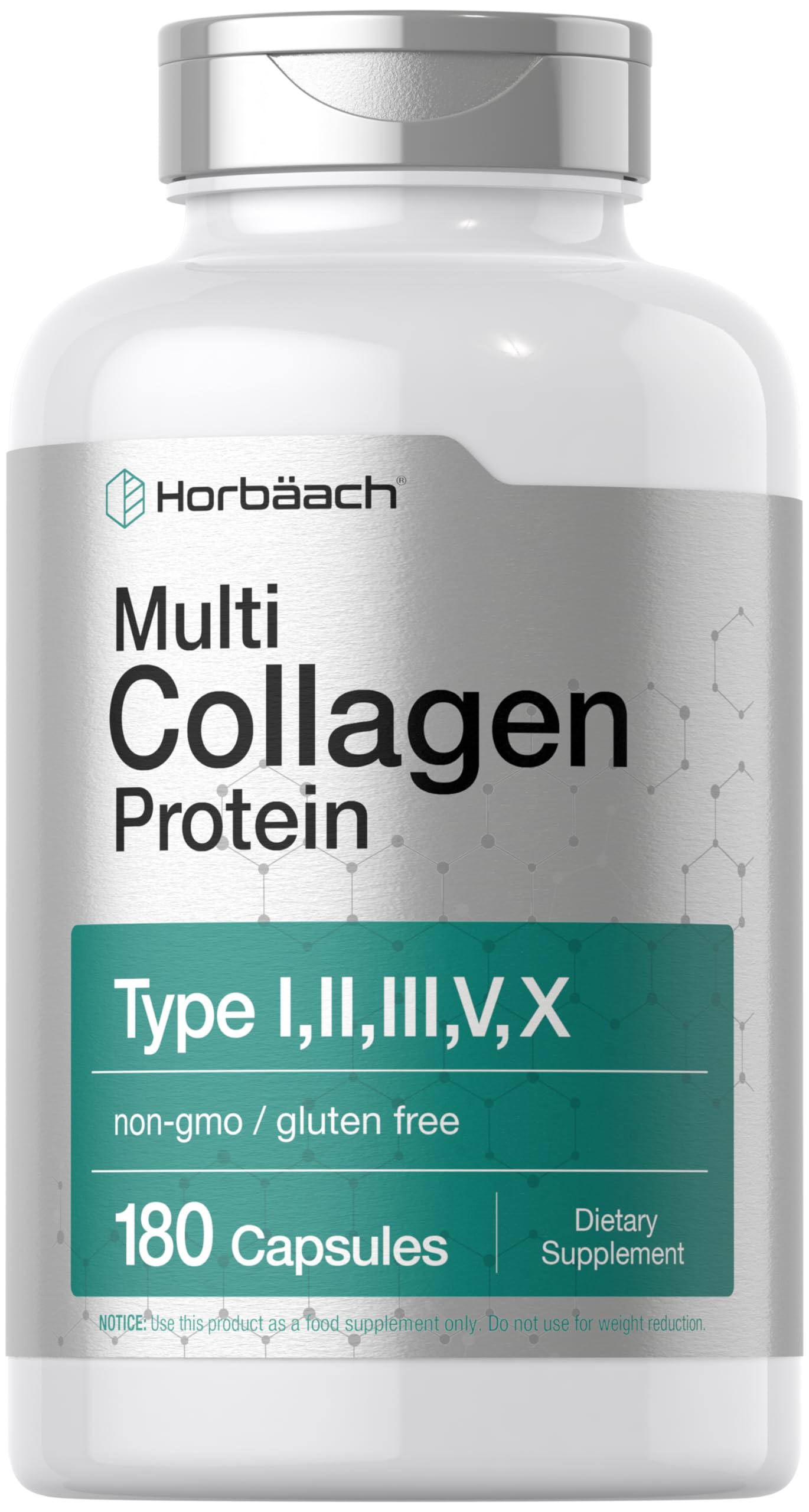 Horbäach Multi Collagen Protein 2000 mg | 180 Capsules | Hydrolyzed Collagen Type I, II, III, V, X | Keto & Paleo Friendly, Non-GMO, Gluten Free Supplement