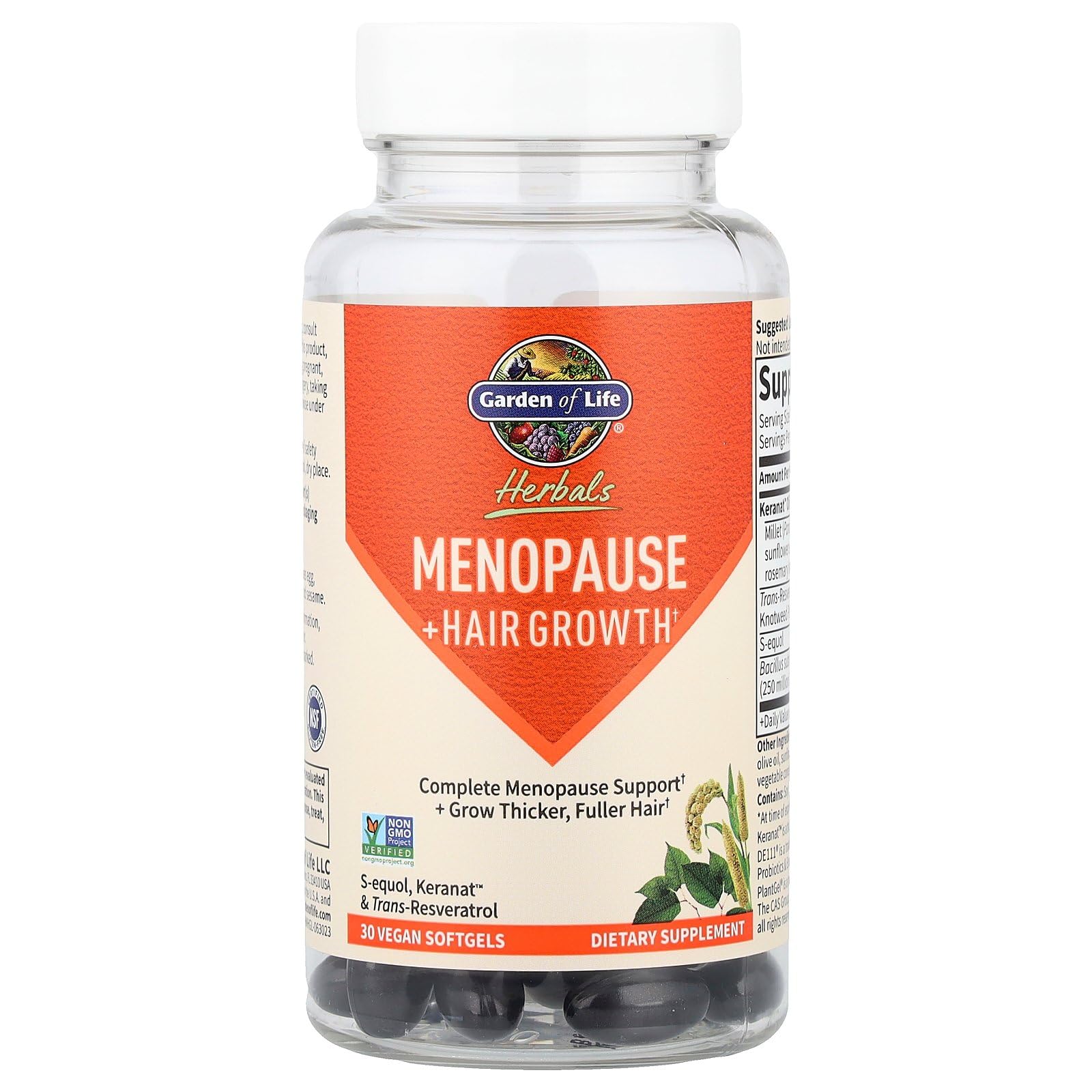 Garden of Life Herbals Menopause Supplement with S-equol & Trans-Resveratrol for Multi-Symptom Relief, Keranat for Thicker, Fuller Hair Growth – Non-GMO, Gluten-Free, Vegan, Berry Flavor, 30 Servings Garden of Life Au supplements