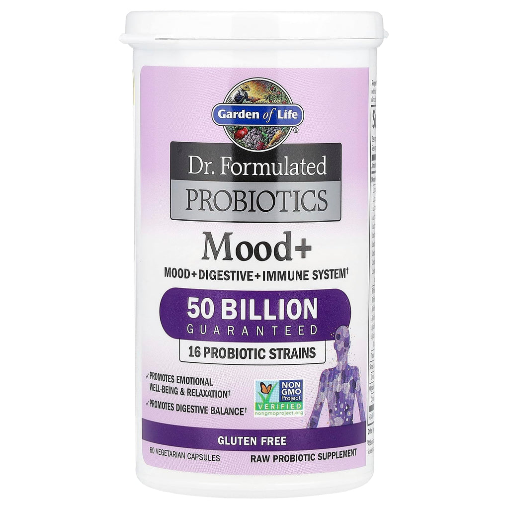 Garden of Life Probiotics Mood+ Dr Formulated Acidophilus Probiotic Supplement - Promotes Emotional Well-Being, Relaxation and Digestive Balance - Ashwagandha for Stress Management, 60 Veggie Caps Garden of Life Au supplements
