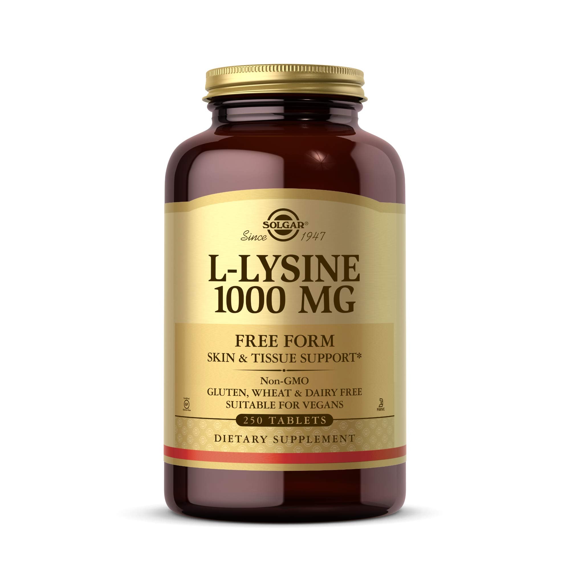 Solgar L-Lysine 1000 mg, 250 Tablets - Enhanced Absorption and Assimilation - Promotes Integrity of Skin and Lips - Collagen Support - Amino Acids