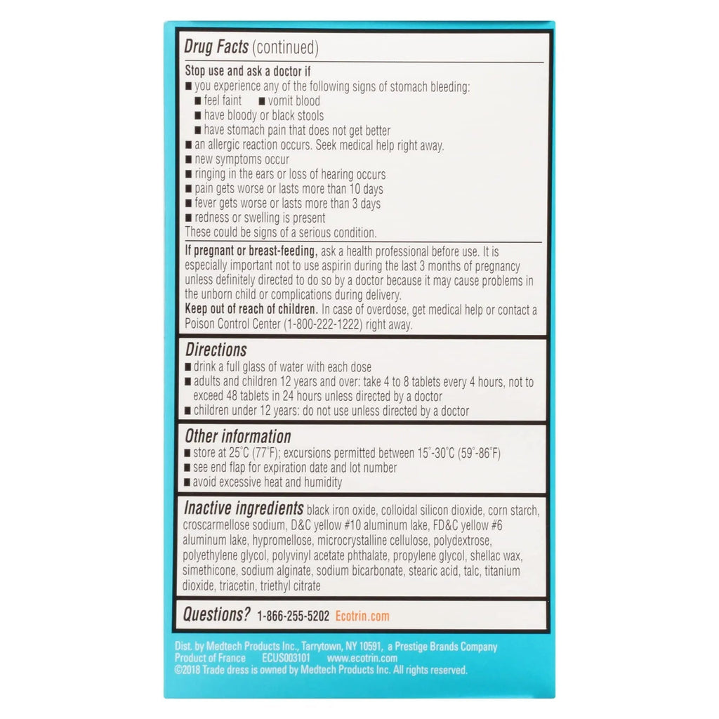 Ecotrin Low Strength Safety Coated Aspirin | NSAID | 81mg | 365 Tablets Ecotrin Au supplements