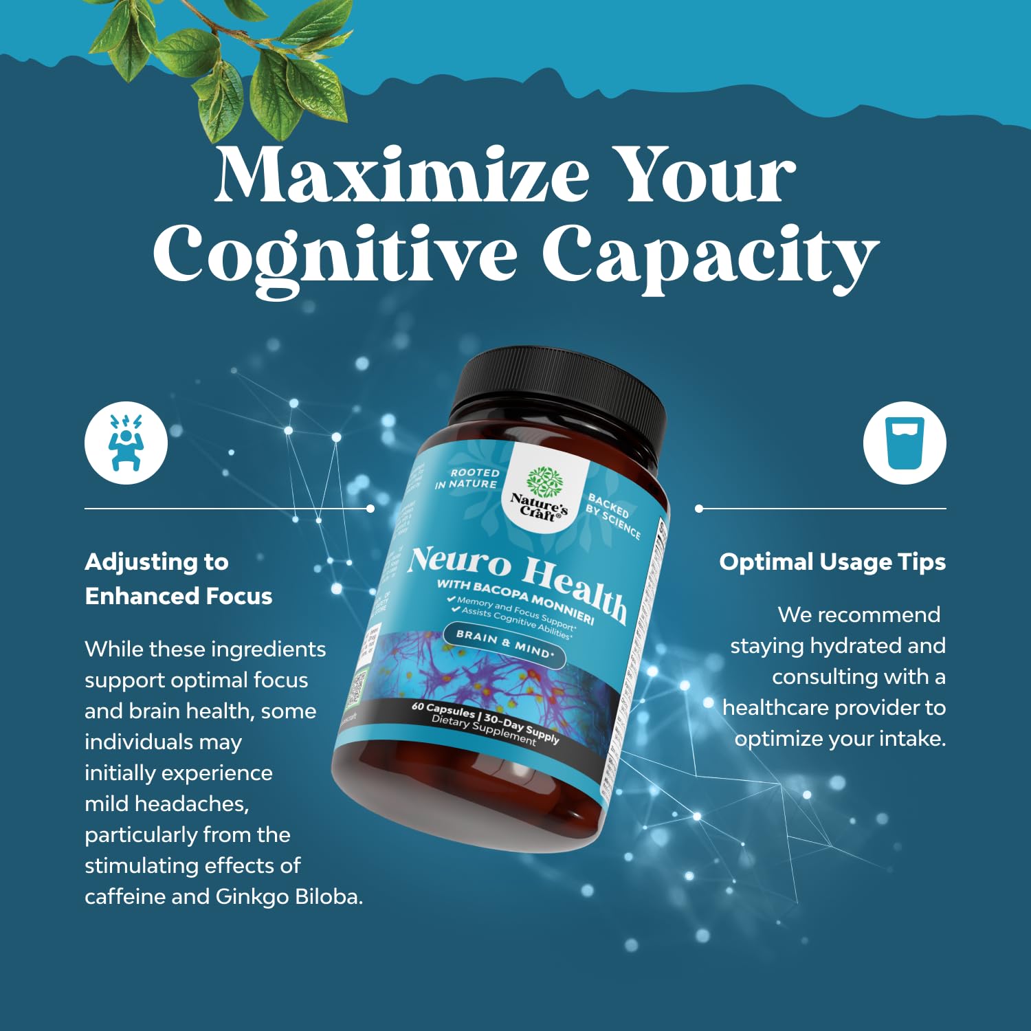 Nootropic Brain Supplement for Memory and Focus Support - Vitamins for Mental Support & Clarity with Bacopa Monnieri, VIT A, B6, Riboflavin, Niacin, Thiamin & Folate