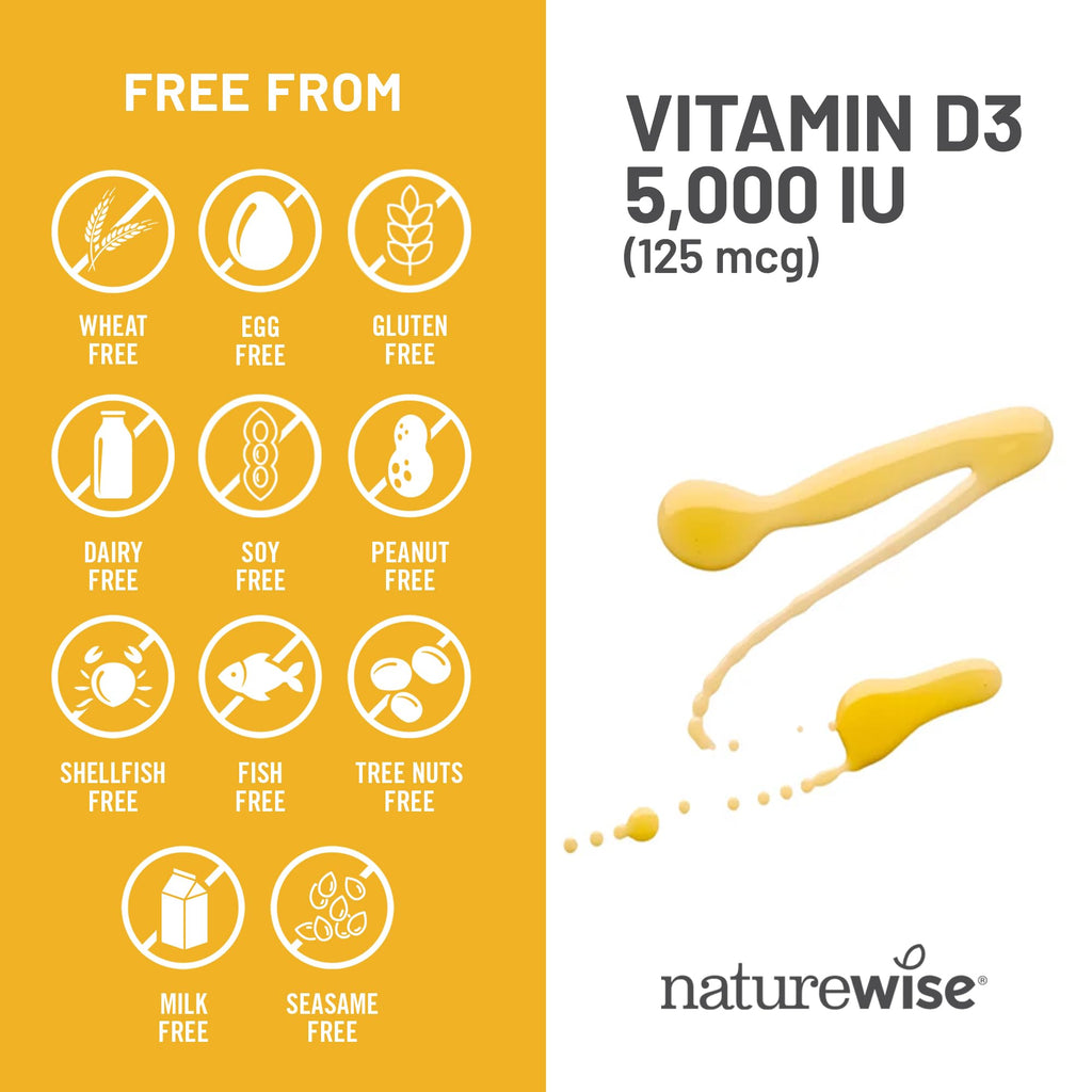 NatureWise Vitamin D3 5000iu (125 mcg) 1 Year Supply for Immune Support, Healthy Muscle Function, and Bone Health - Non-GMO