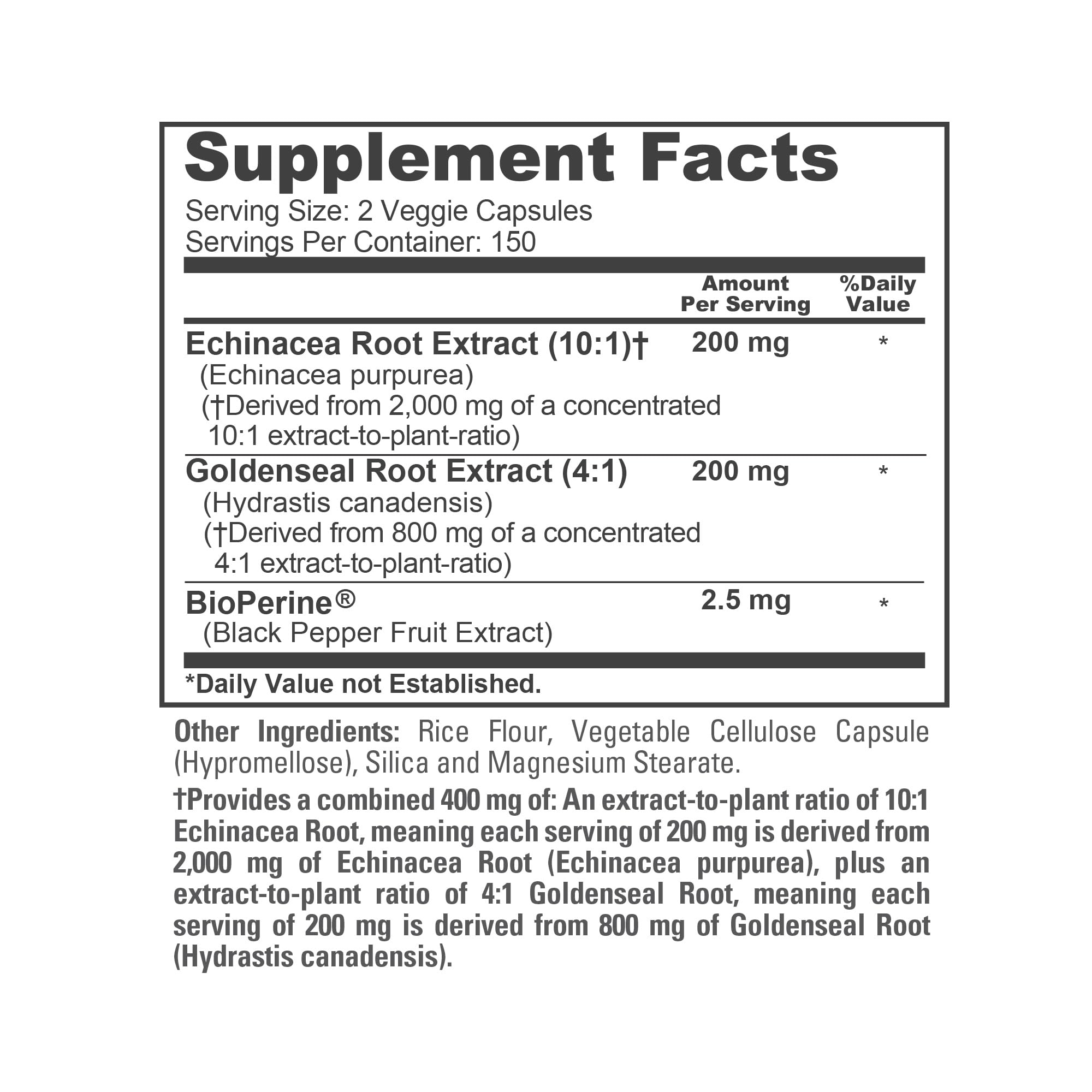 NusaPure Echinacea Goldenseal 200mg, (Extract 10:1, Equivalent to 2,000mg), 200mg, (Extract 4:1, Equivalent to 800mg) - 2800mg 300 Veggie Caps (Vegetarian, Non-GMO, Vegan) NusaPure Au supplements