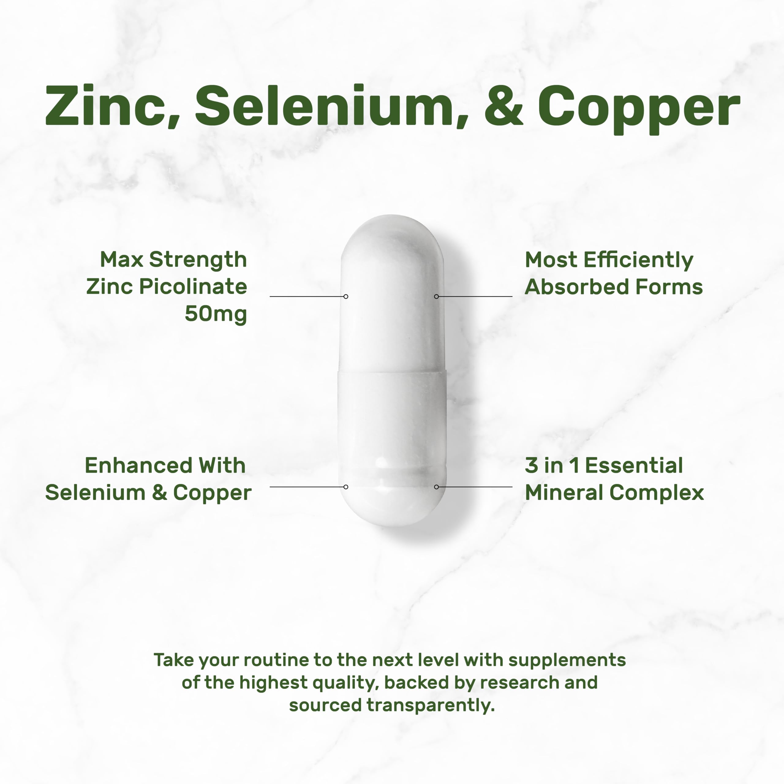 Deal Supplement Zinc 50mg with Selenium + Copper, 240 Capsules, 8 Month Supply, 3 in 1 Mineral Formula, Zinc Picolinate Complex Supplement