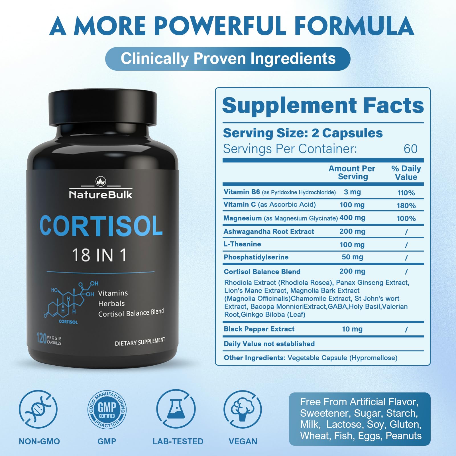 NATUREBULK Cortisol Supplements for Women, 18-in-1 - Premium Blend with Ashwagandha, Rhodiola, Magnesium & L-Theanine - Stress Response Support & Mood Enhancement Formula - 120 Vegetarian Capsules NATUREBULK Au supplements